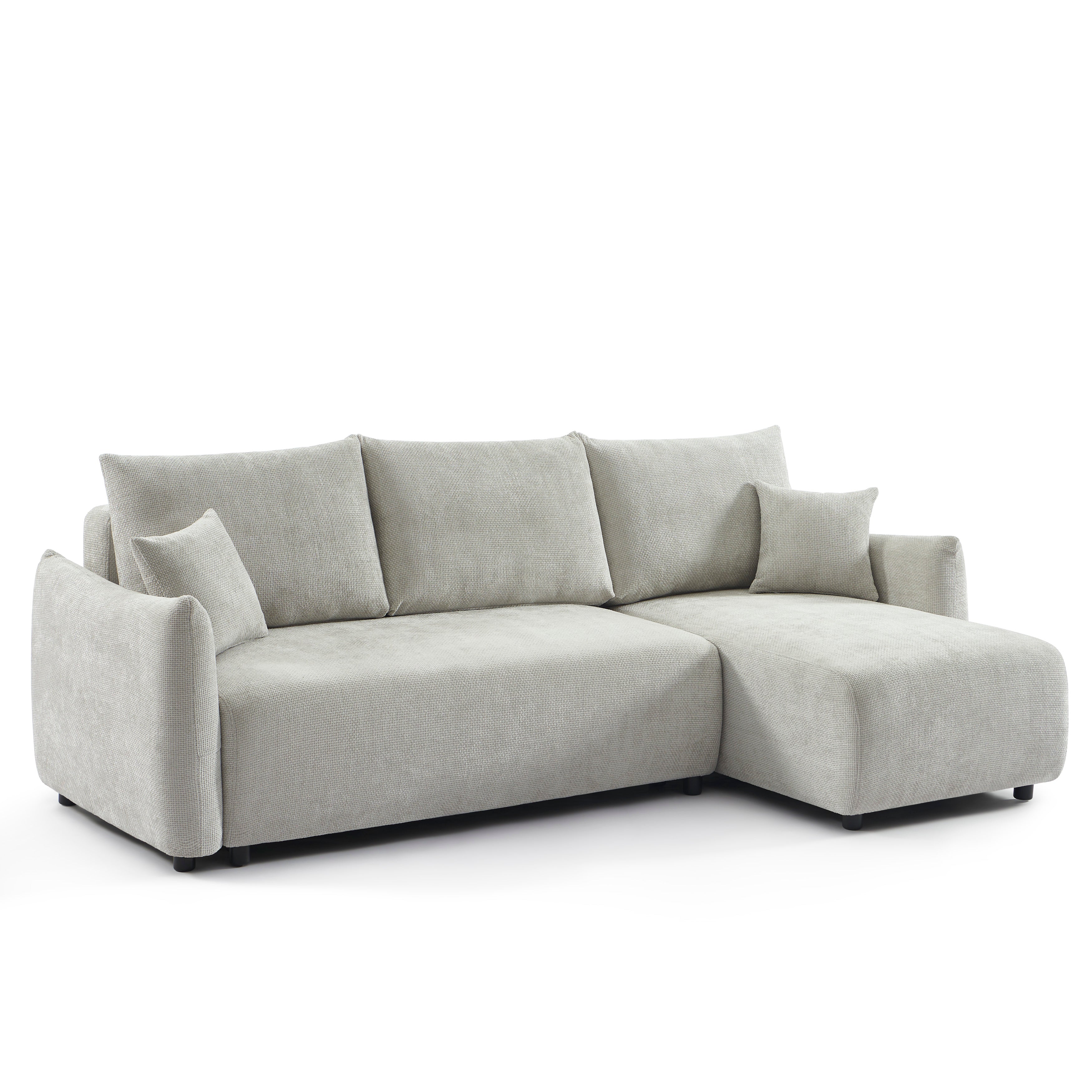 NEMEA Convertible & Reversible Sectional Sleeper Sofa – Beige Chenille Fabric 4-Seater Living Room Furniture