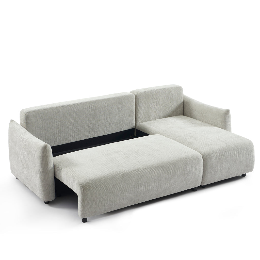 NEMEA Convertible & Reversible Sectional Sleeper Sofa – Beige Chenille Fabric 4-Seater Living Room Furniture