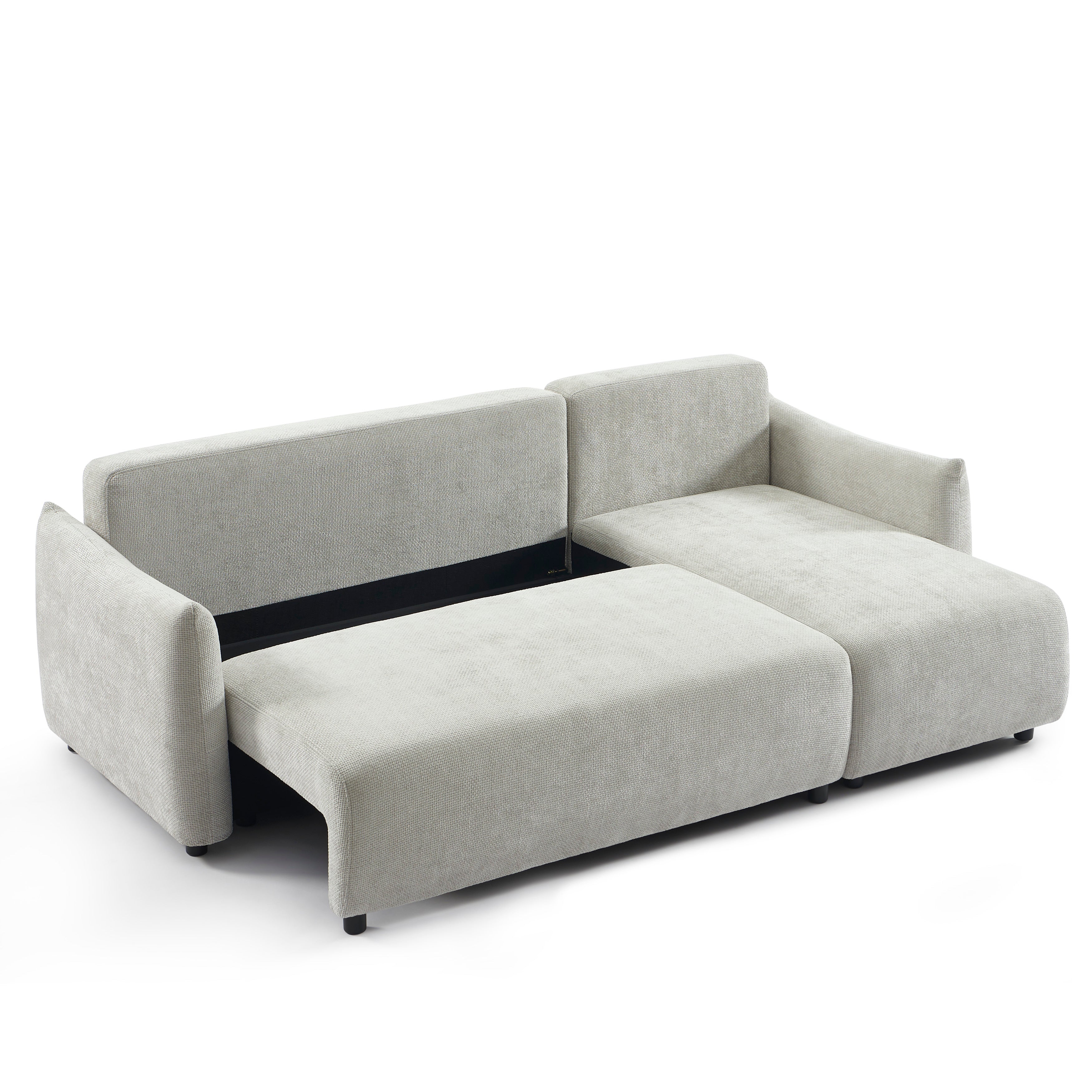 NEMEA Convertible & Reversible Sectional Sleeper Sofa – Beige Chenille Fabric 4-Seater Living Room Furniture
