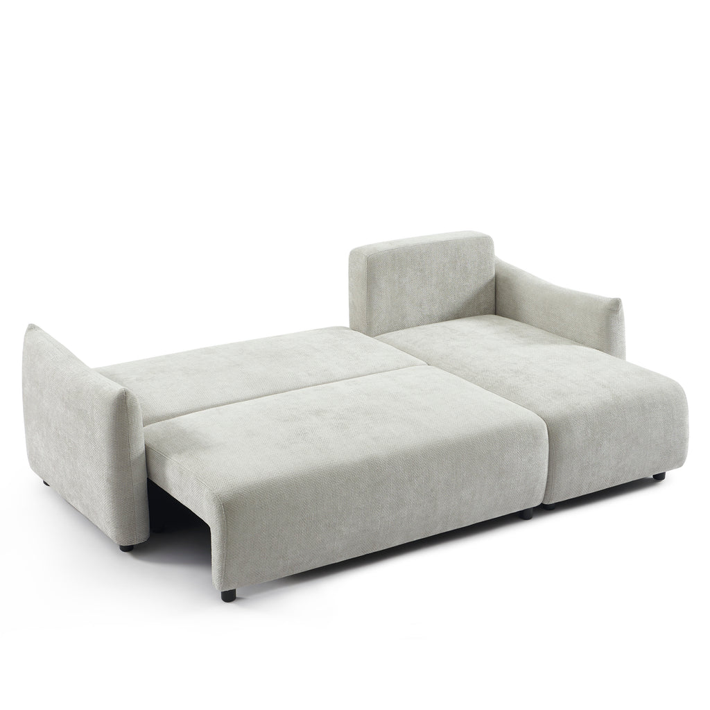 NEMEA Convertible & Reversible Sectional Sleeper Sofa – Beige Chenille Fabric 4-Seater Living Room Furniture