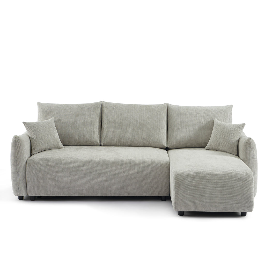 NEMEA Convertible & Reversible Sectional Sleeper Sofa – Beige Chenille Fabric 4-Seater Living Room Furniture