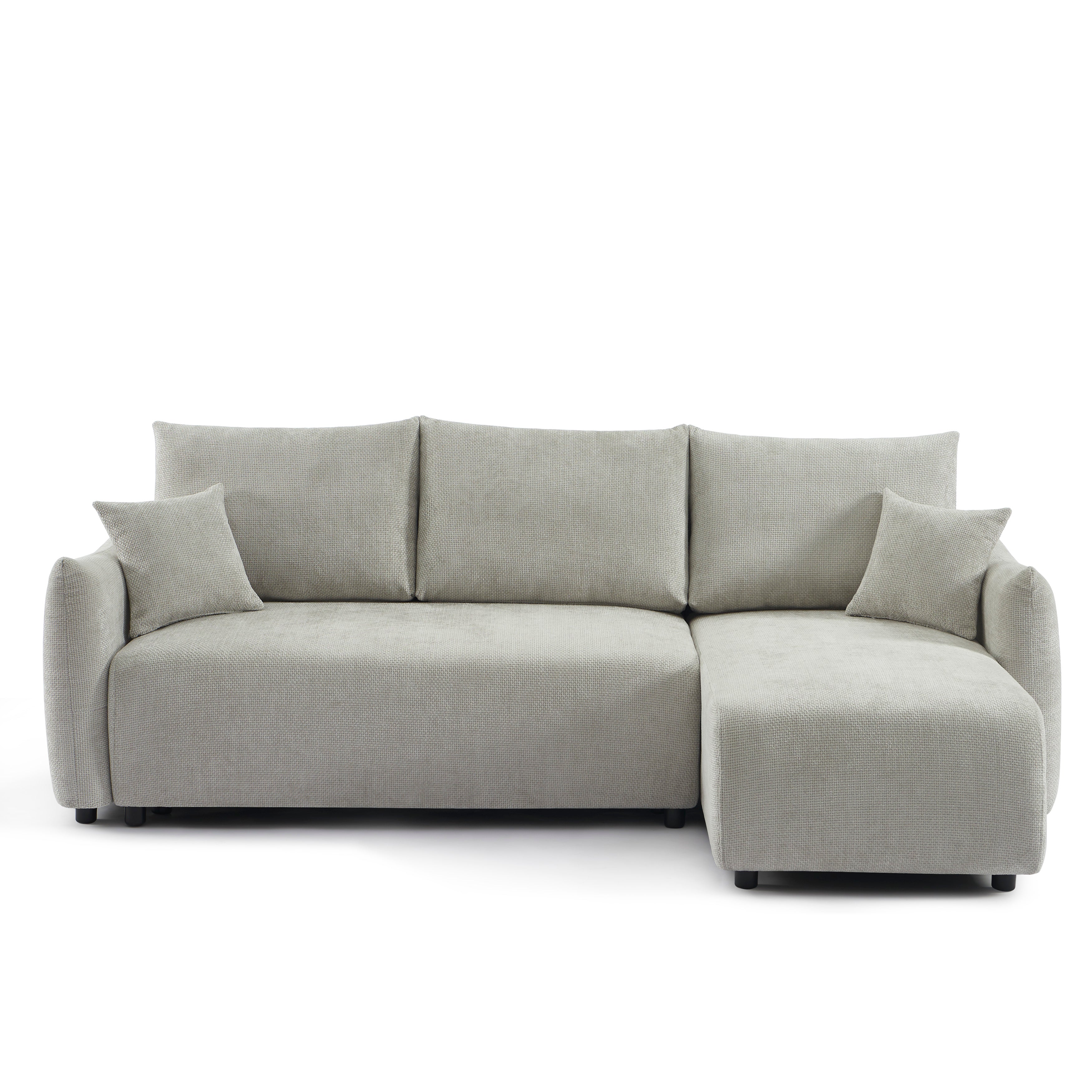NEMEA Convertible & Reversible Sectional Sleeper Sofa – Beige Chenille Fabric 4-Seater Living Room Furniture