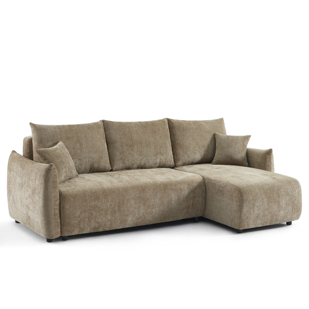 NEMEA Convertible & Reversible Sectional Sleeper Sofa – Beige Chenille Fabric 4-Seater Living Room Furniture