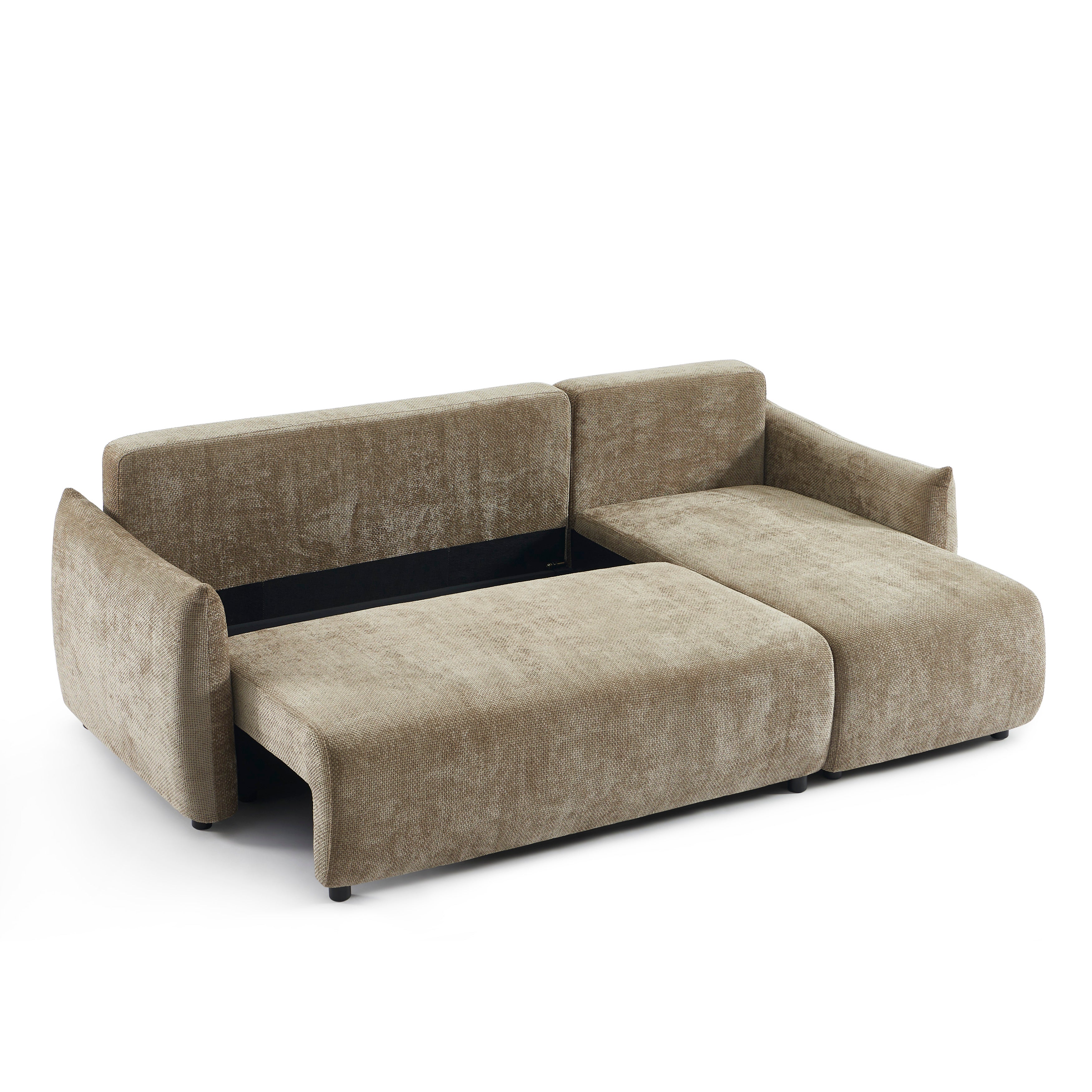 NEMEA Convertible & Reversible Sectional Sleeper Sofa – Beige Chenille Fabric 4-Seater Living Room Furniture