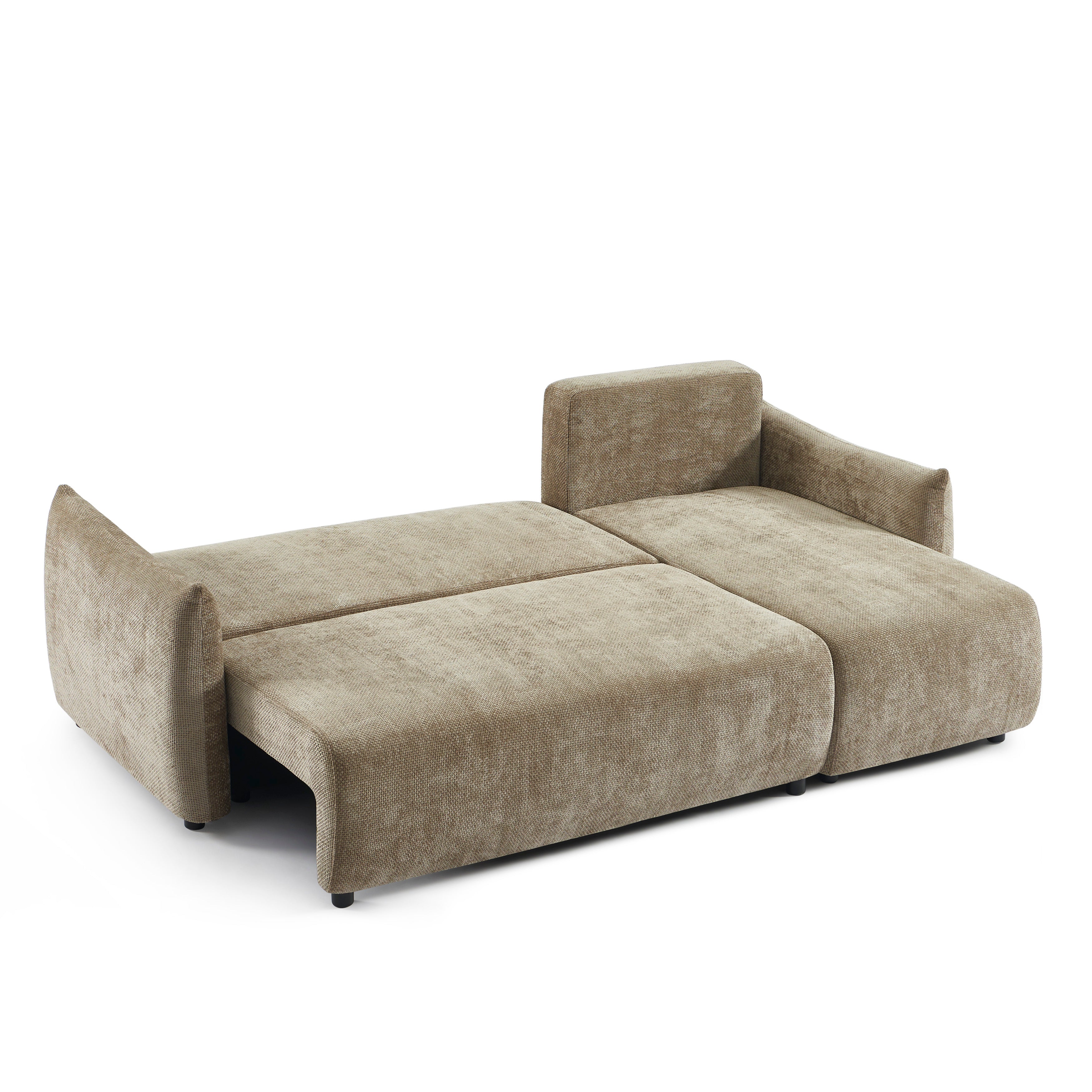 NEMEA Convertible & Reversible Sectional Sleeper Sofa – Beige Chenille Fabric 4-Seater Living Room Furniture