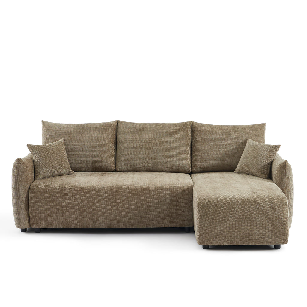 NEMEA Convertible & Reversible Sectional Sleeper Sofa – Beige Chenille Fabric 4-Seater Living Room Furniture