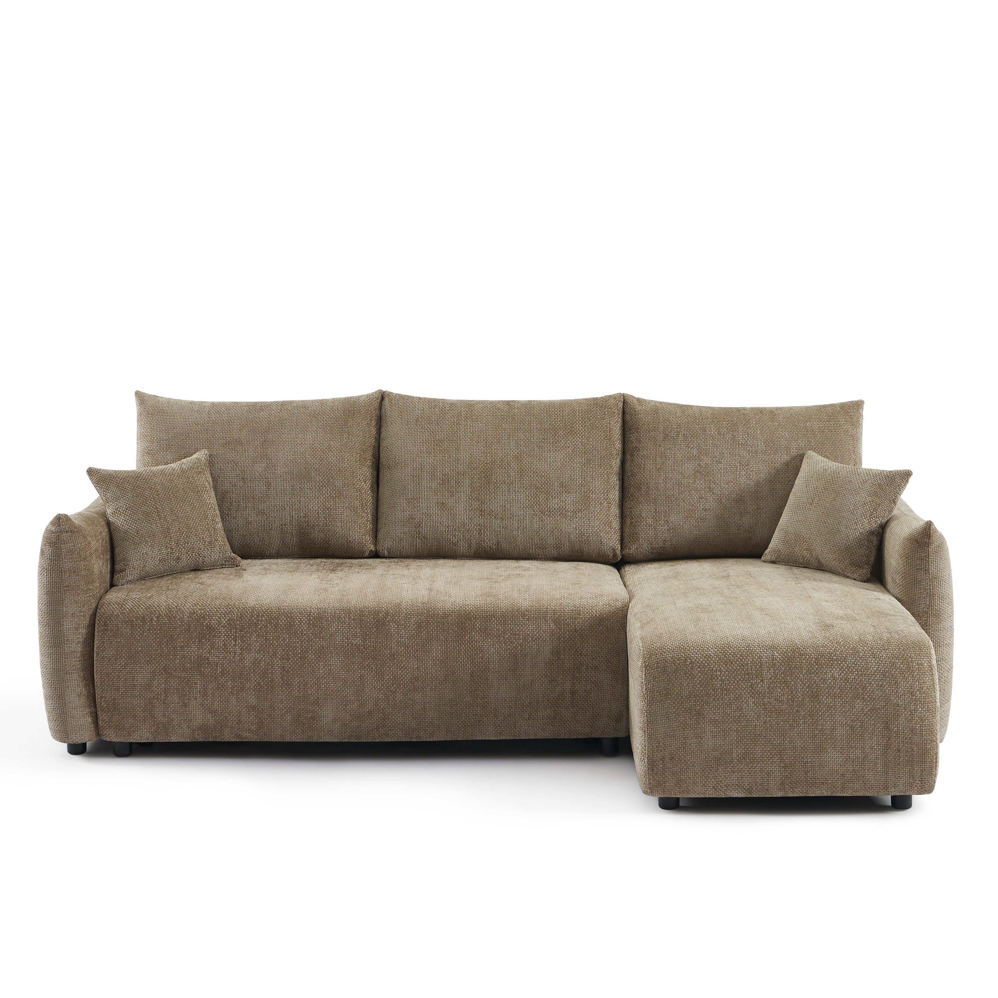 NEMEA Convertible & Reversible Sectional Sleeper Sofa – Beige Chenille Fabric 4-Seater Living Room Furniture
