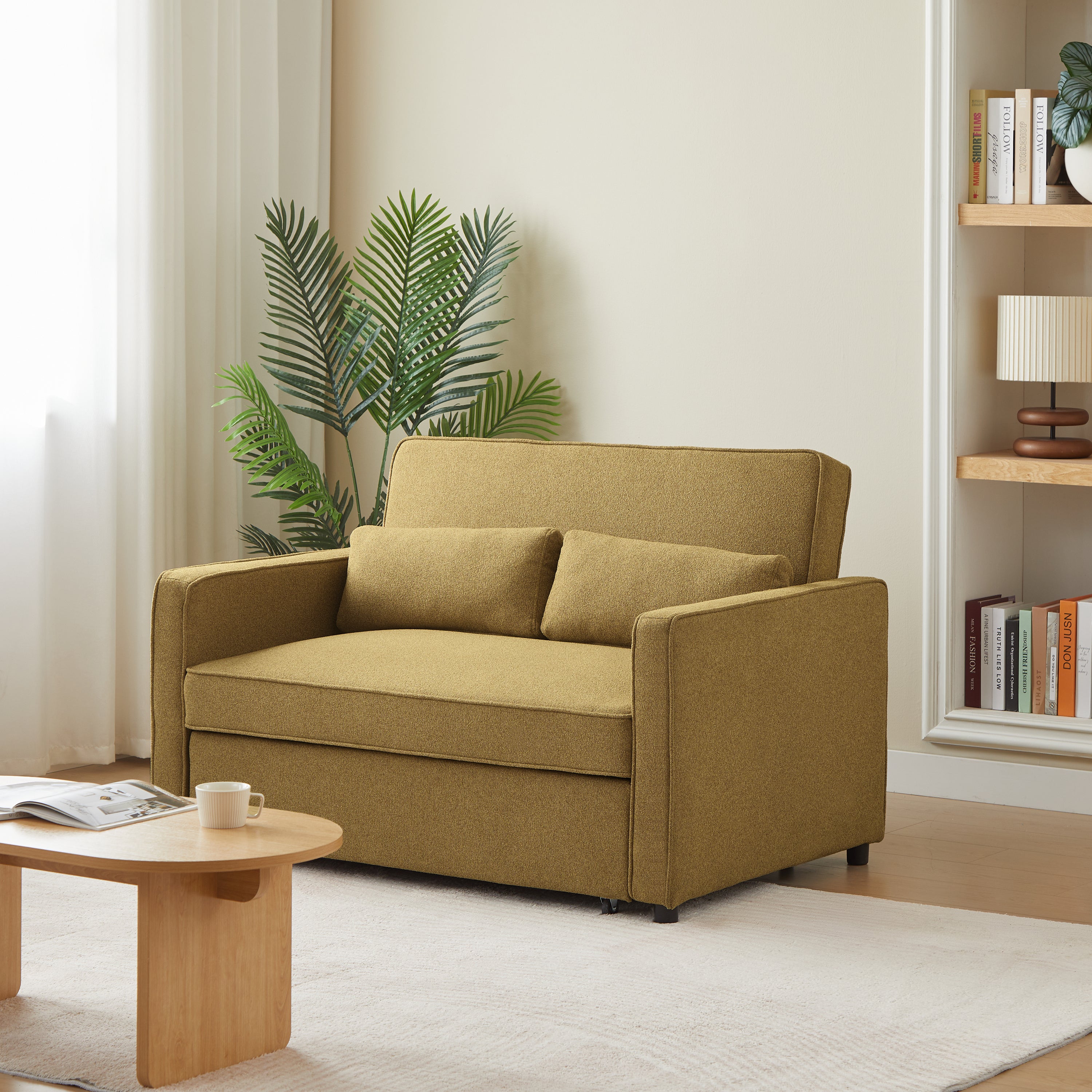 NEVA 2-Seater Convertible Sleeper Sofa – Green Fabric