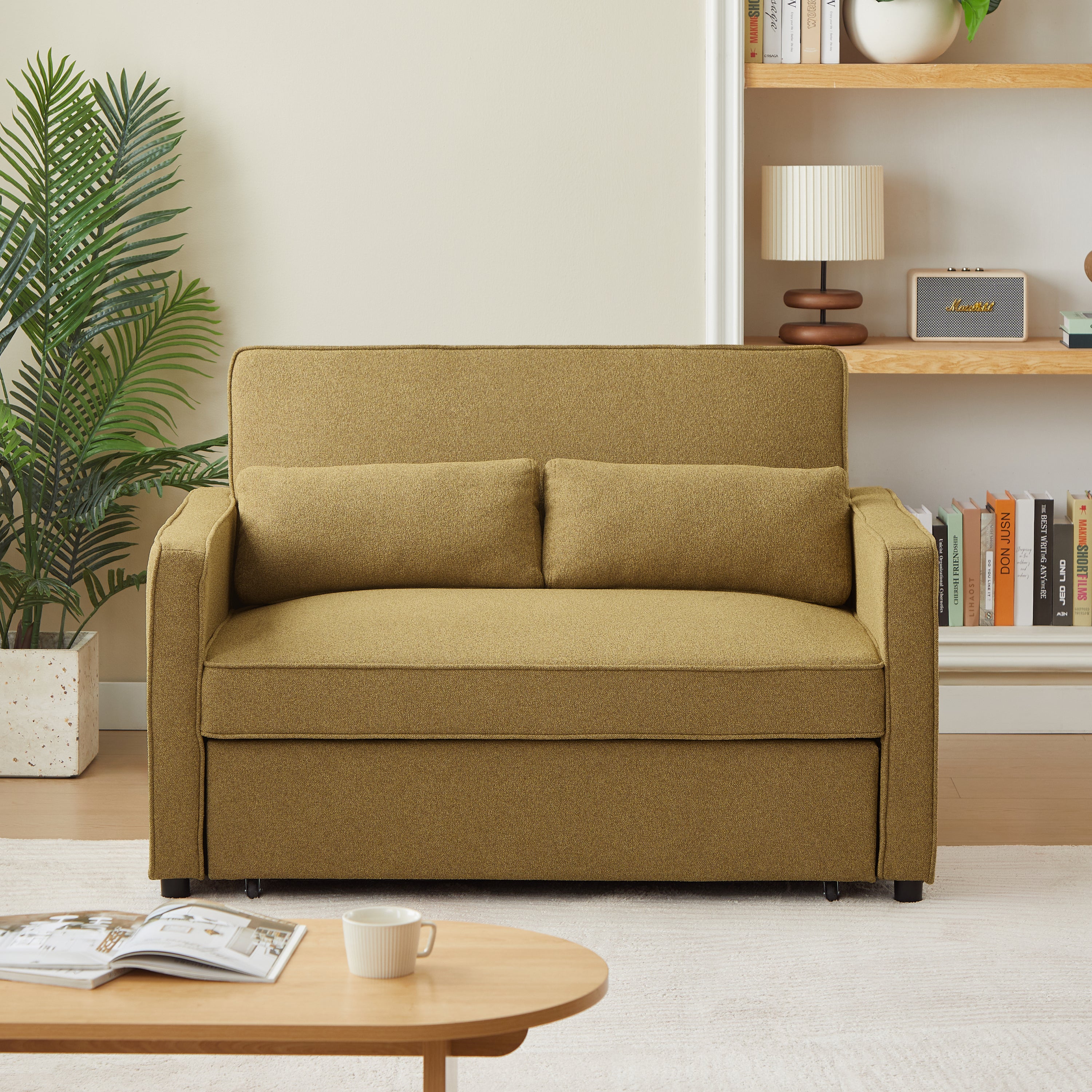 NEVA 2-Seater Convertible Sleeper Sofa – Green Fabric