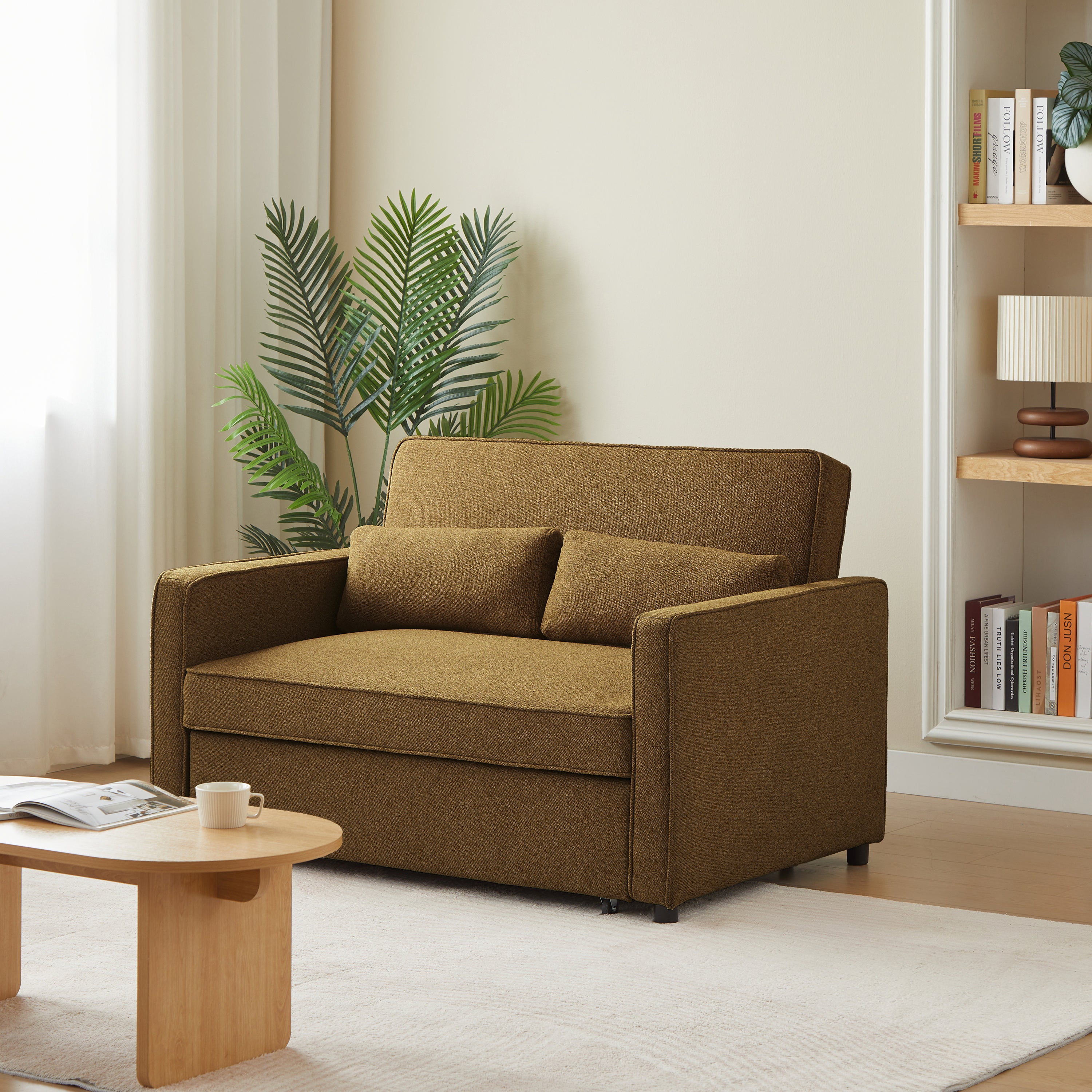 NEVA 2-Seater Convertible Sleeper Sofa – Green Fabric