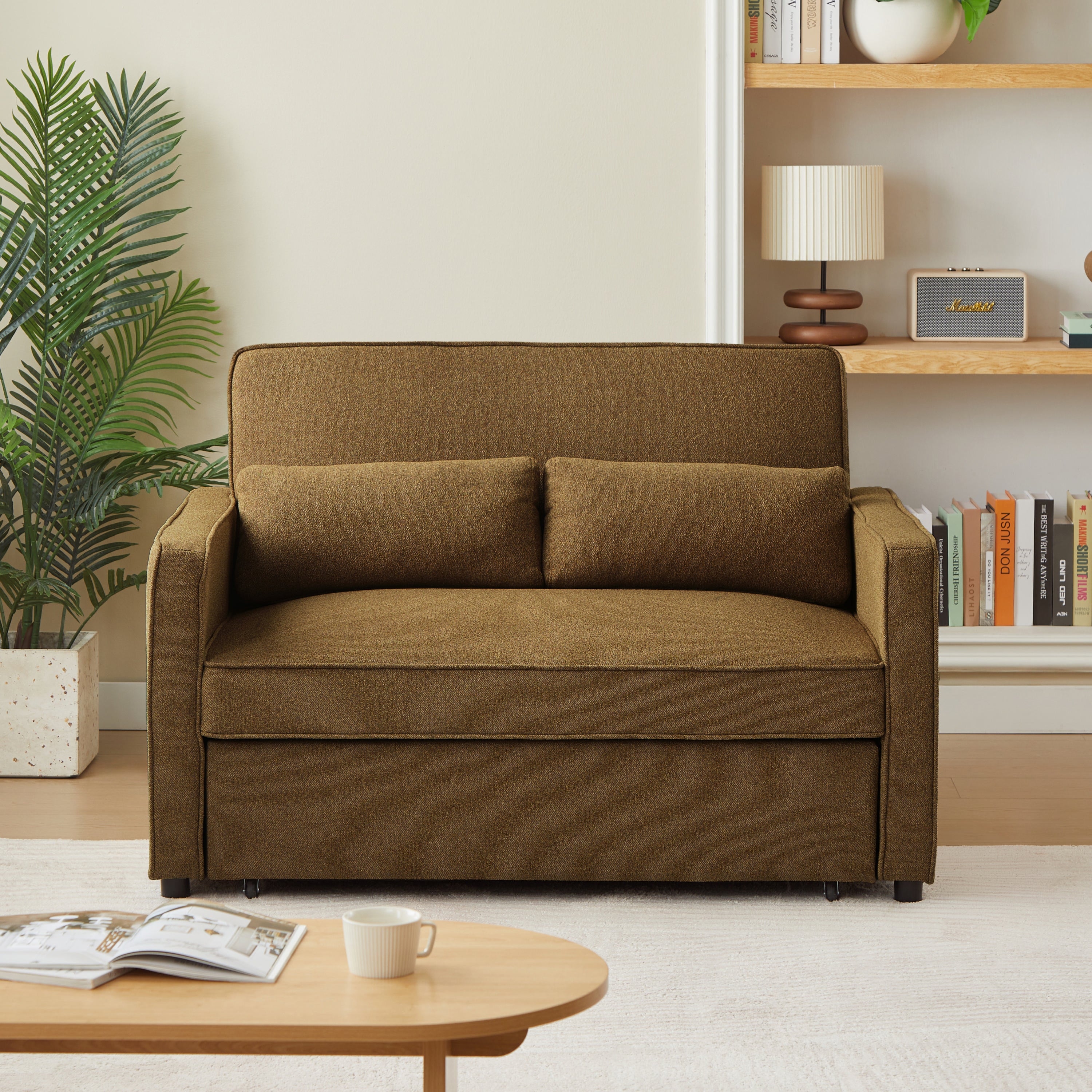 NEVA 2-Seater Convertible Sleeper Sofa – Green Fabric