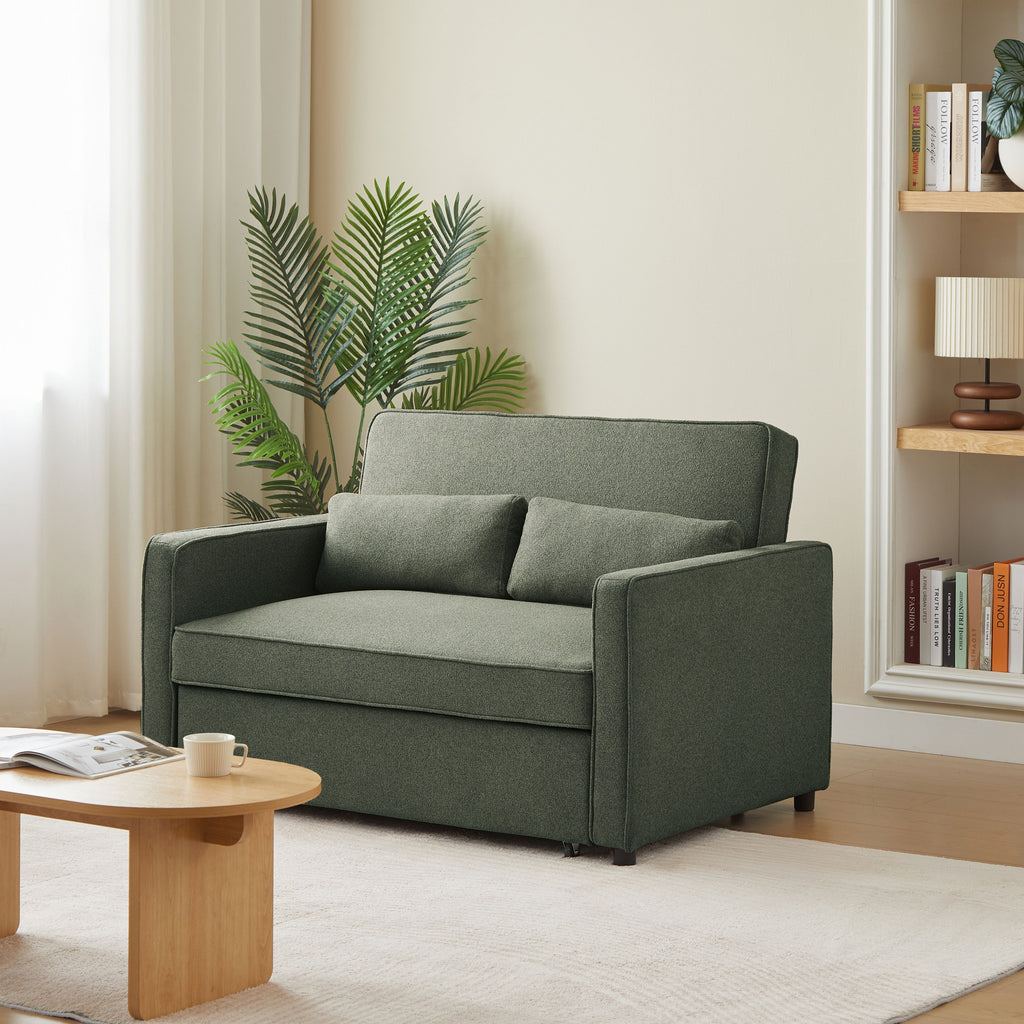 NEVA 2-Seater Convertible Sleeper Sofa – Green Fabric