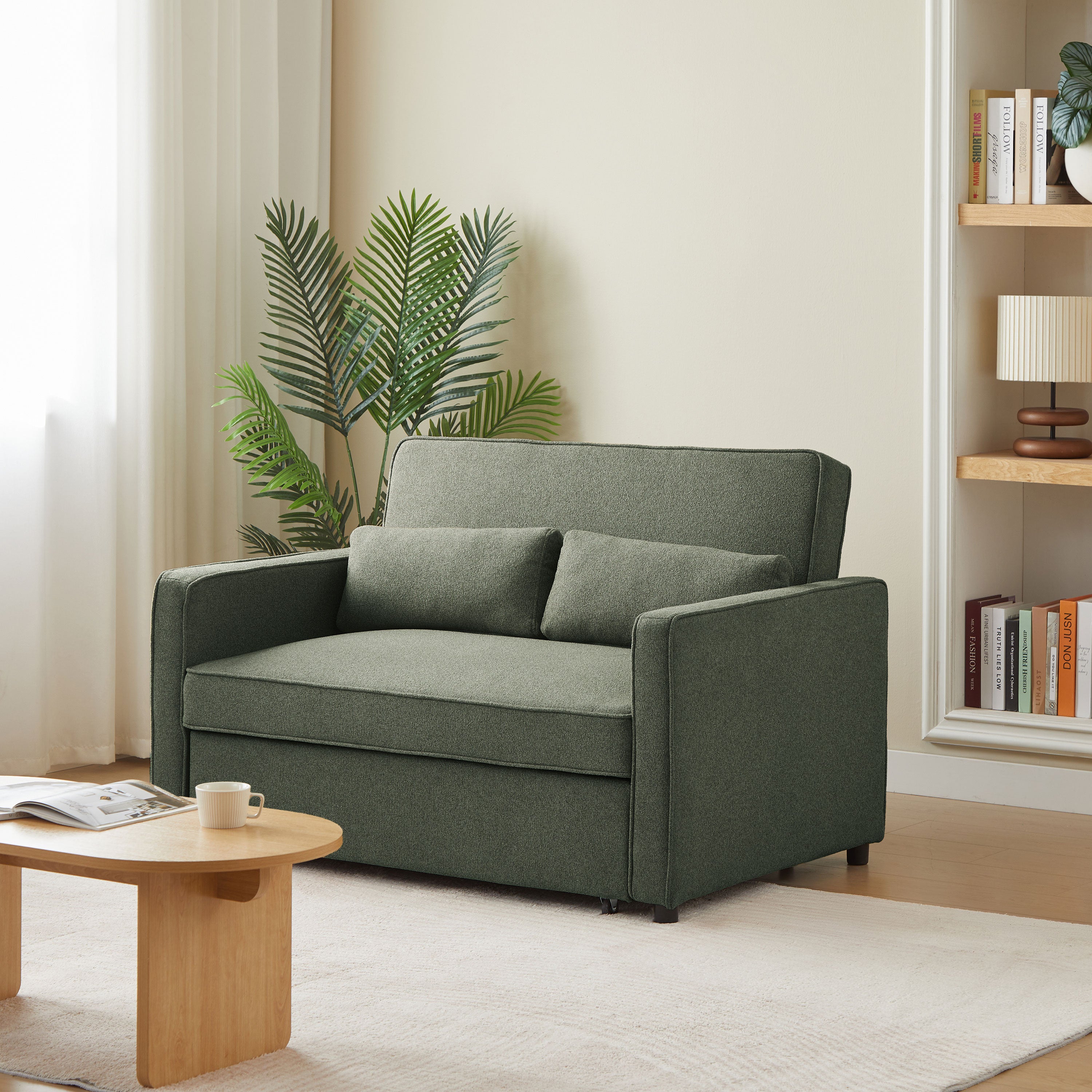 NEVA 2-Seater Convertible Sleeper Sofa – Green Fabric