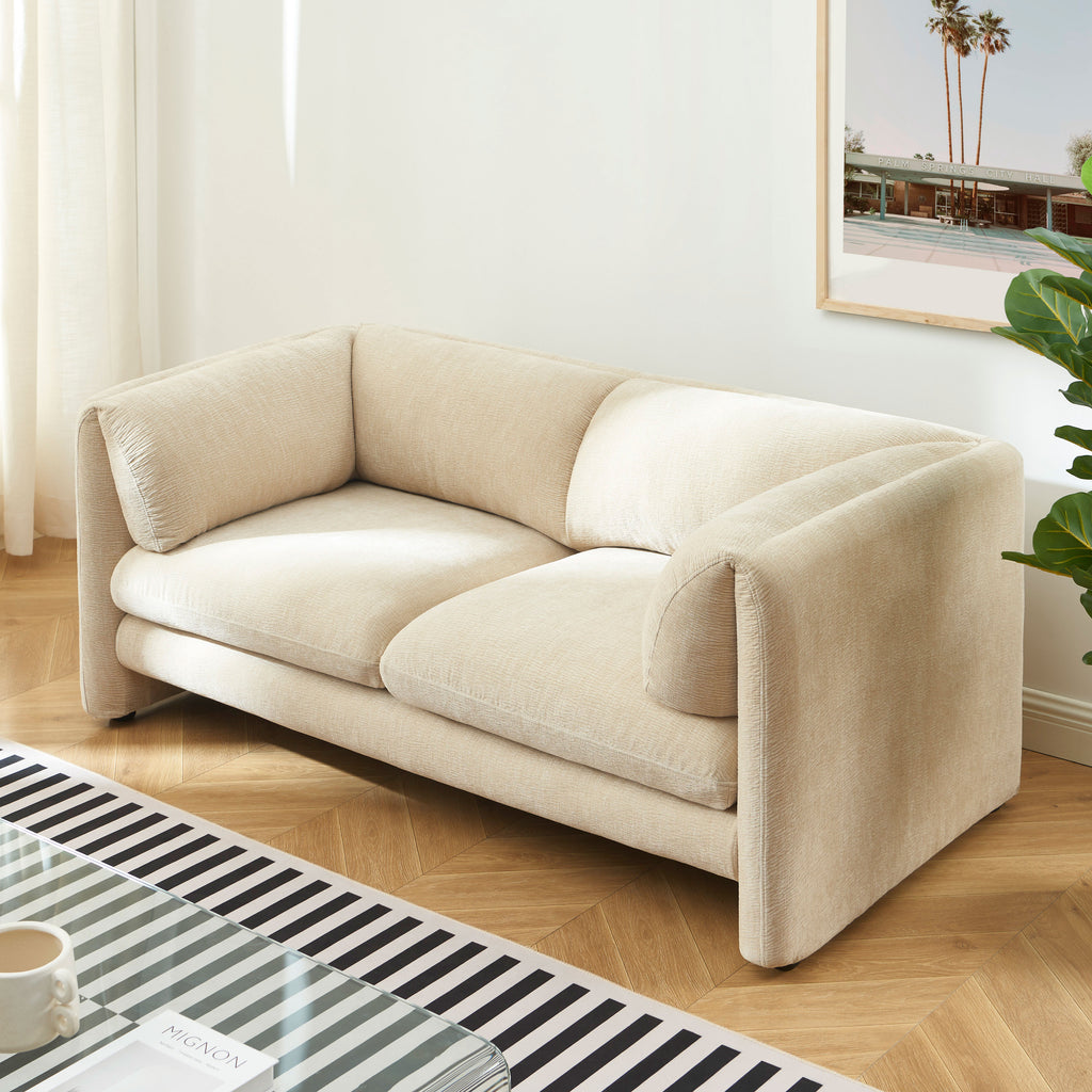 NIKKI 67'' 2-Seater Sofa Textured Velvet Upholstery - Beige