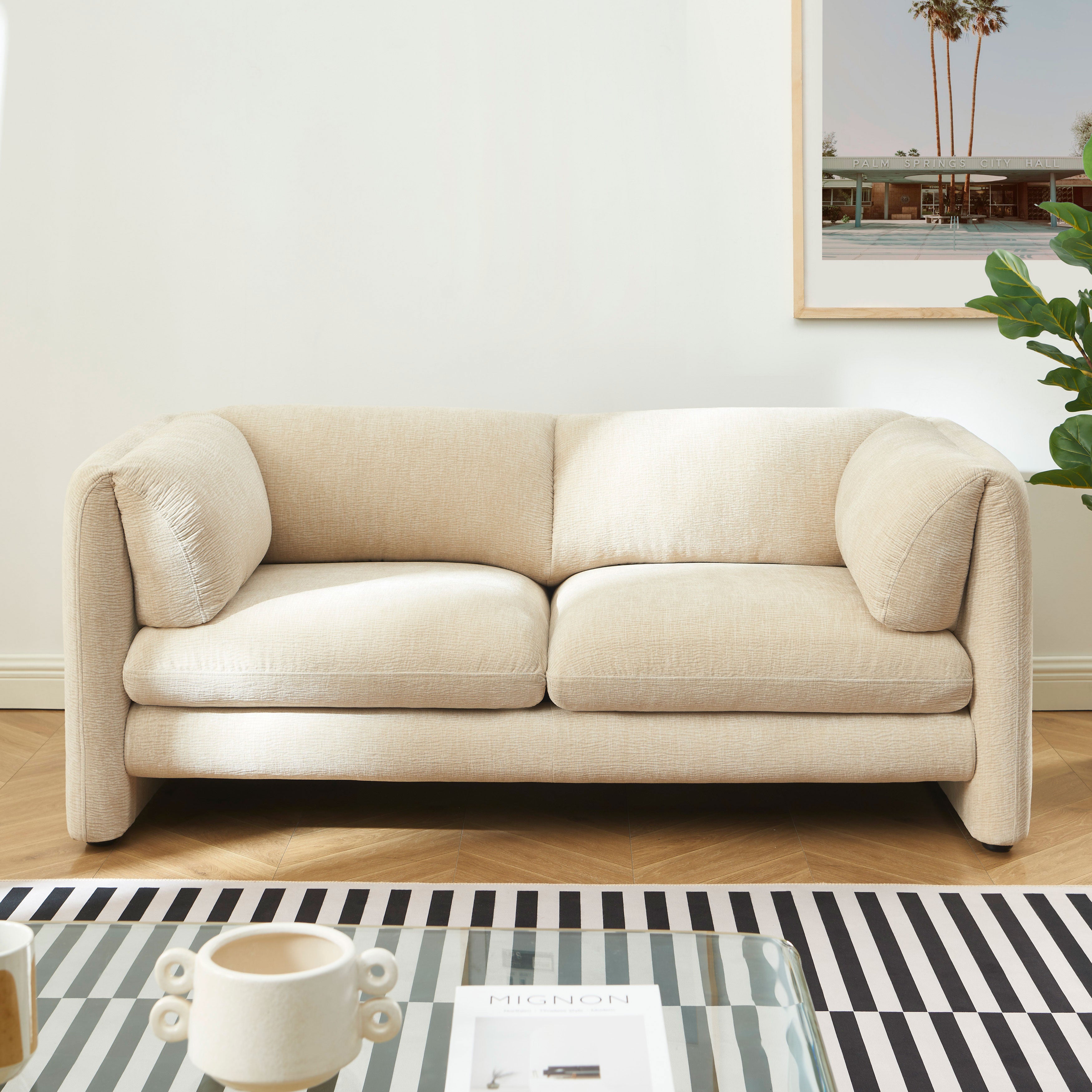 NIKKI 67'' 2-Seater Sofa Textured Velvet Upholstery - Beige