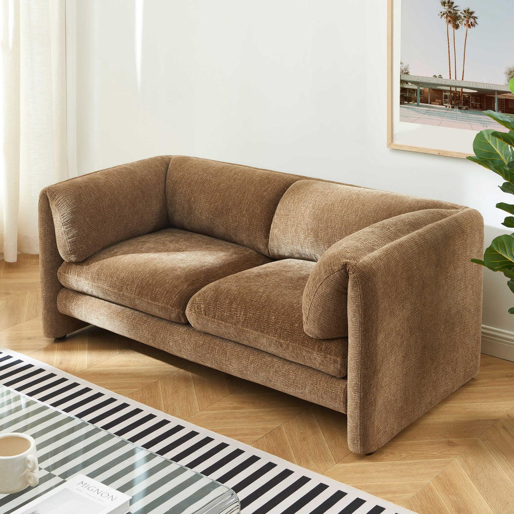 NIKKI 67'' 2-Seater Sofa Textured Velvet Upholstery - Brown