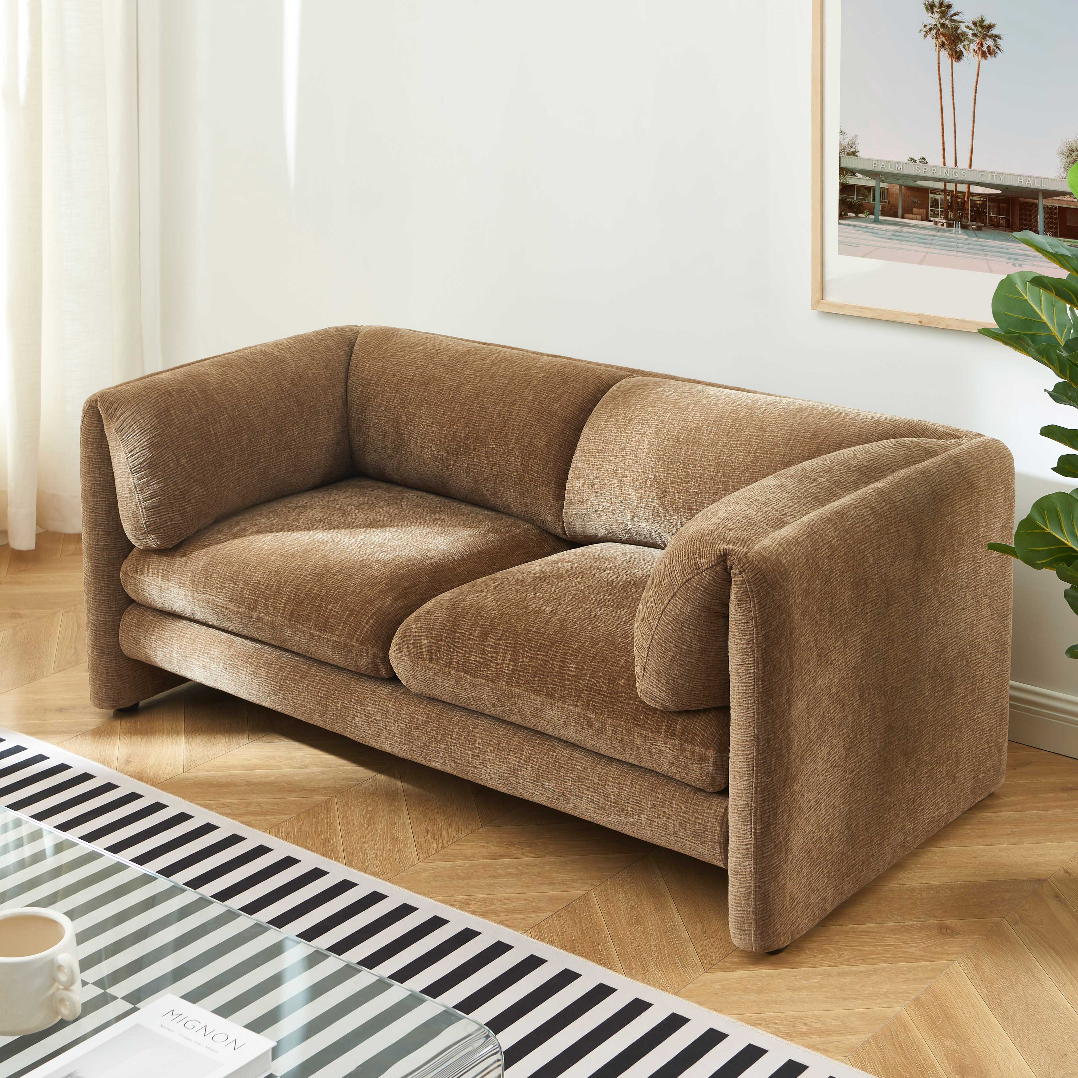 NIKKI 67'' 2-Seater Sofa Textured Velvet Upholstery - Brown