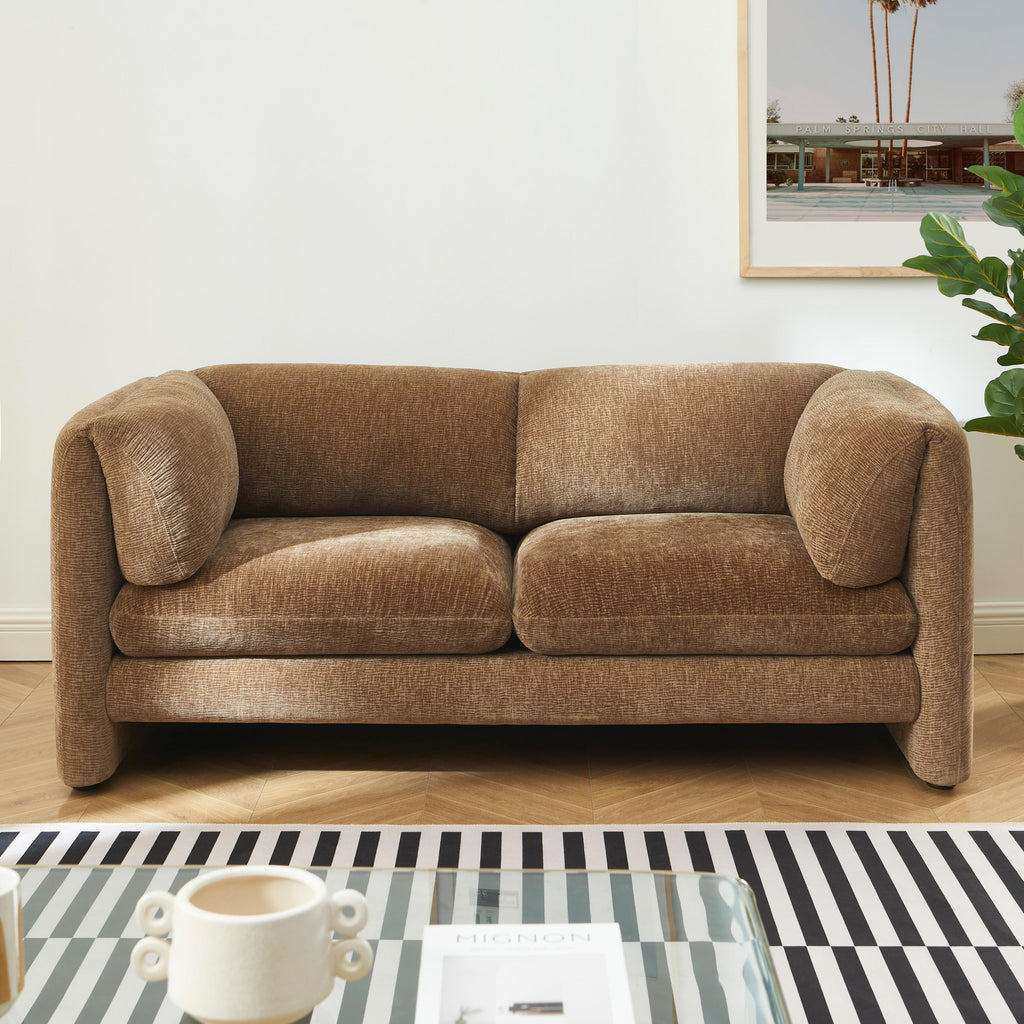 NIKKI 67'' 2-Seater Sofa Textured Velvet Upholstery - Brown