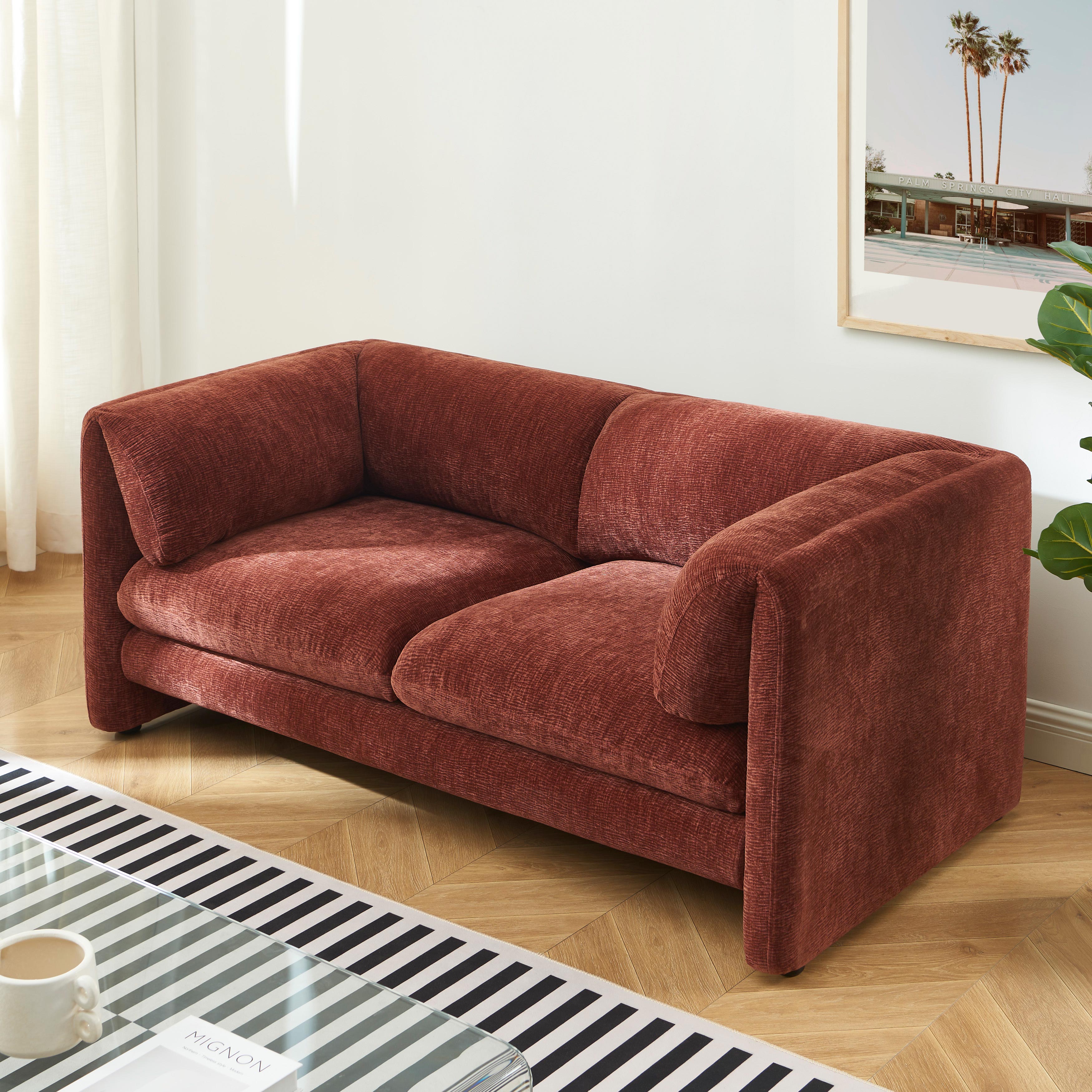 NIKKI 67'' 2-Seater Sofa Textured Velvet Upholstery - Terracotta