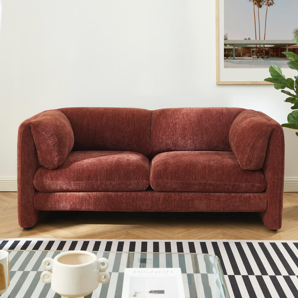 NIKKI 67'' 2-Seater Sofa Textured Velvet Upholstery - Terracotta
