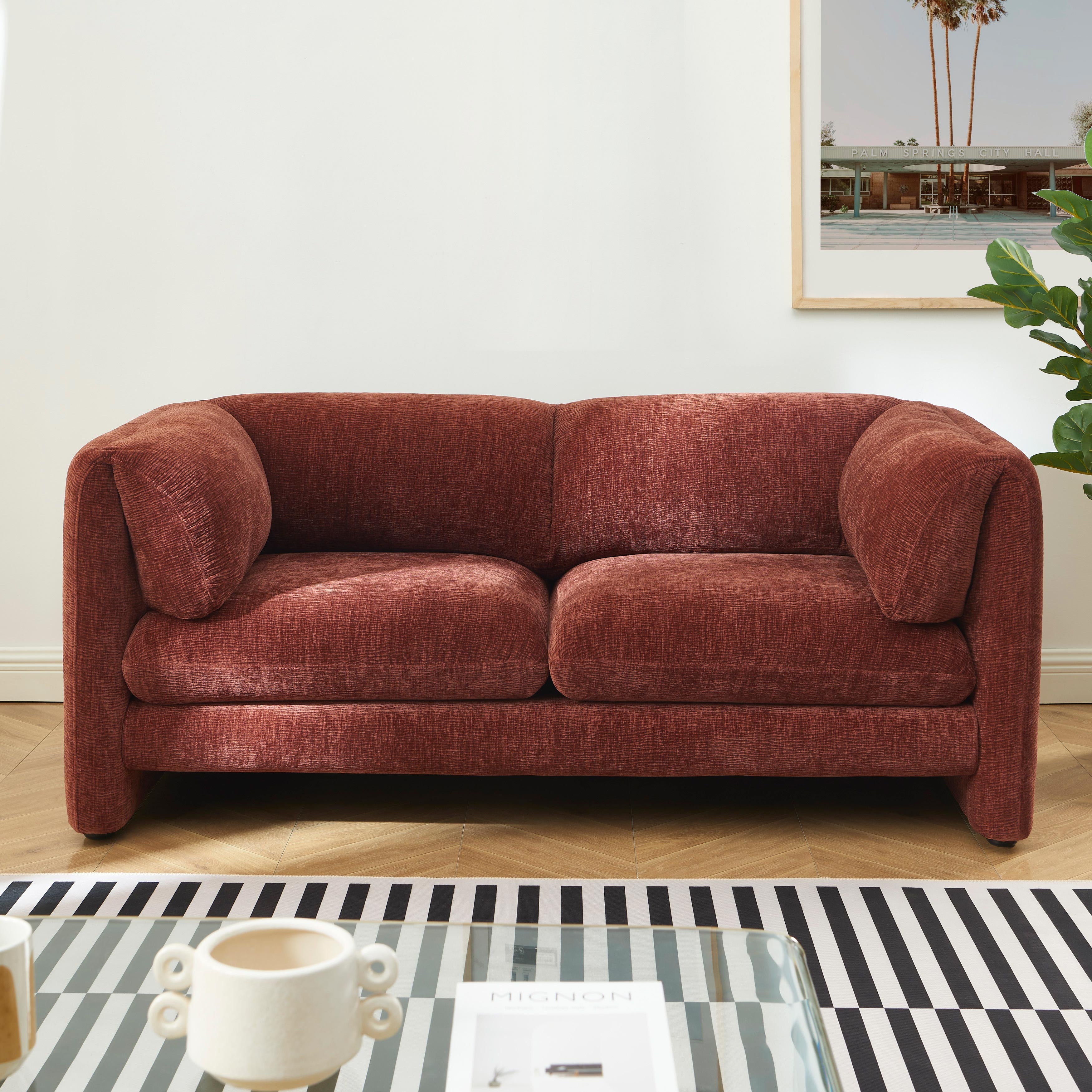 NIKKI 67'' 2-Seater Sofa Textured Velvet Upholstery - Terracotta