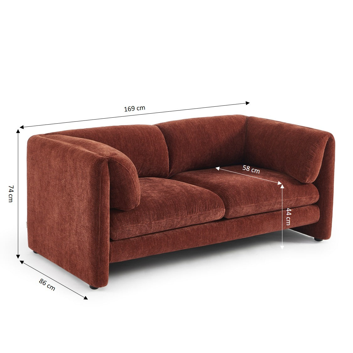 NIKKI 67'' 2-Seater Sofa Textured Velvet Upholstery - Terracotta