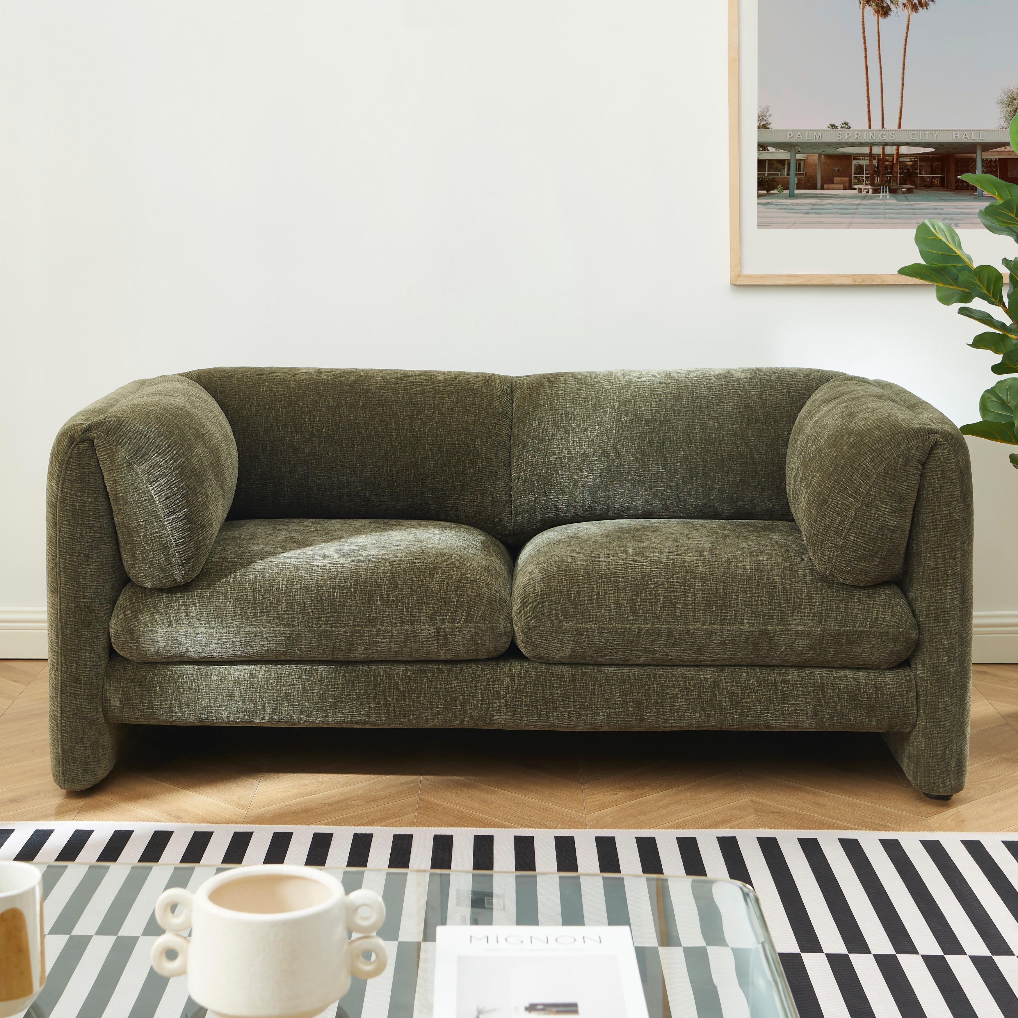 NIKKI 67'' 2-Seater Sofa Textured Velvet Upholstery - Green