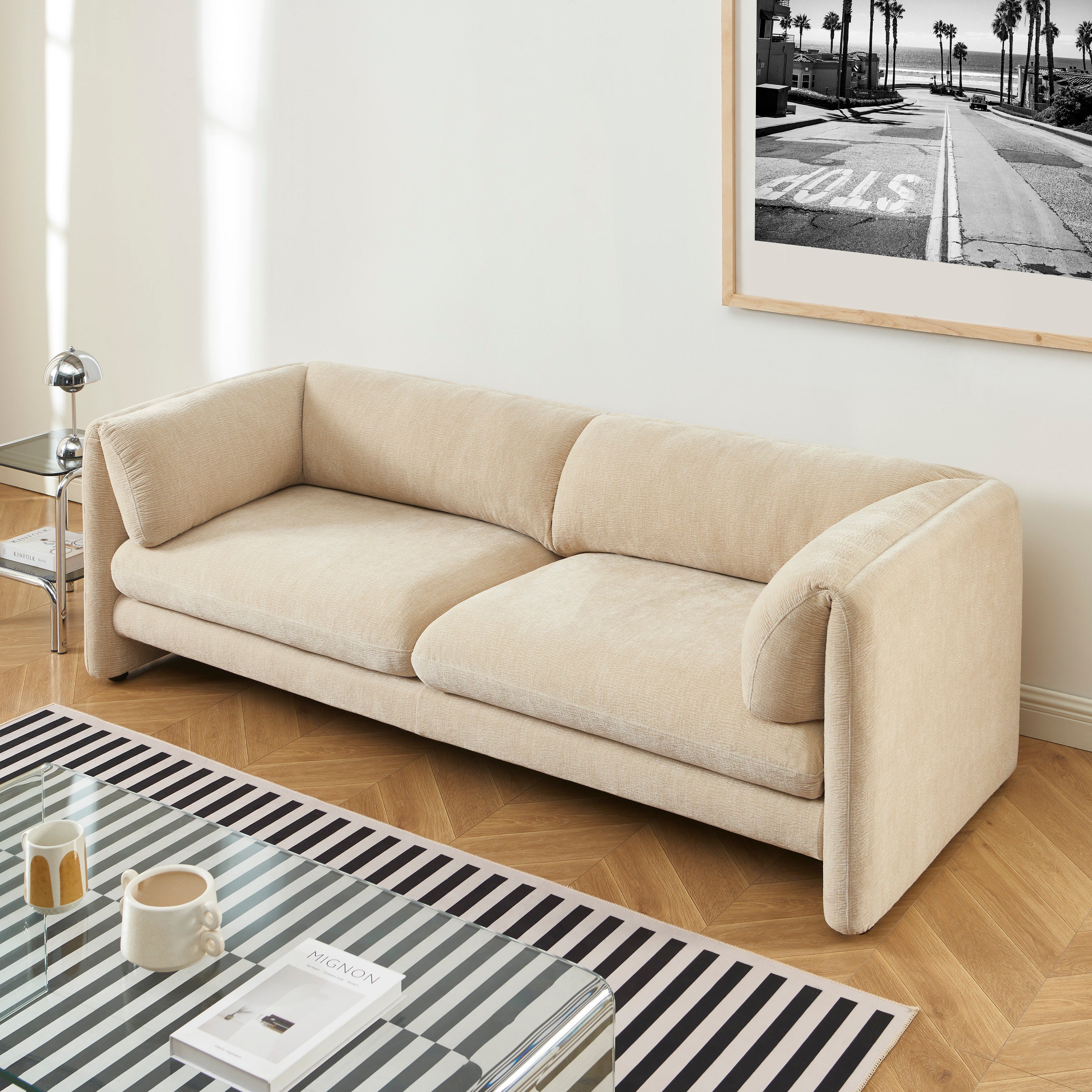 NIKKI 87" 3-Seater Fixed Sofa - Beige