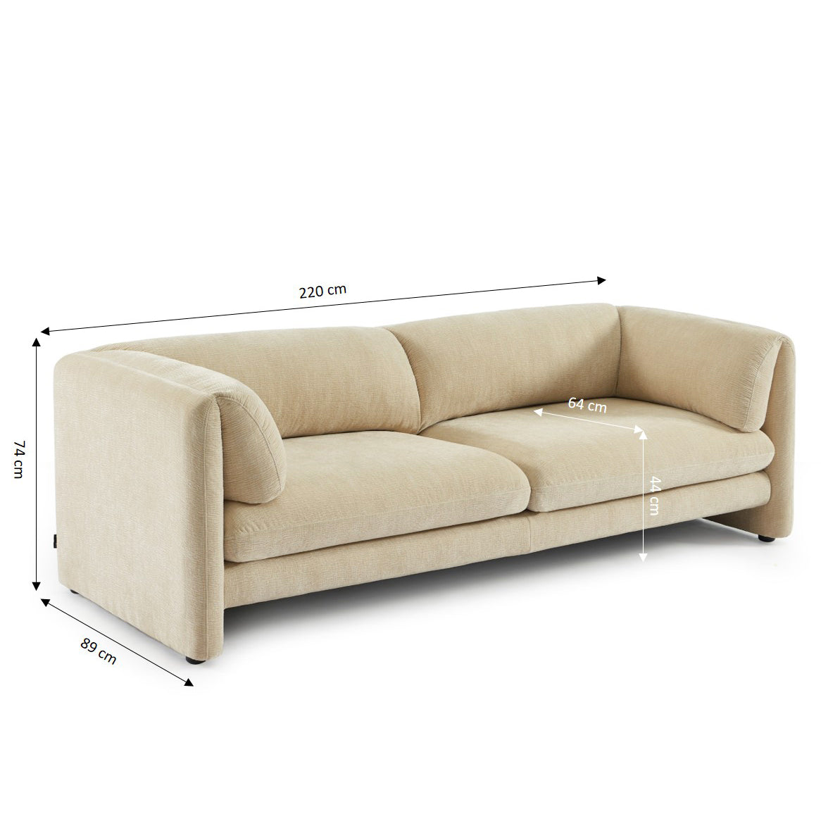 NIKKI 87" 3-Seater Fixed Sofa - Beige