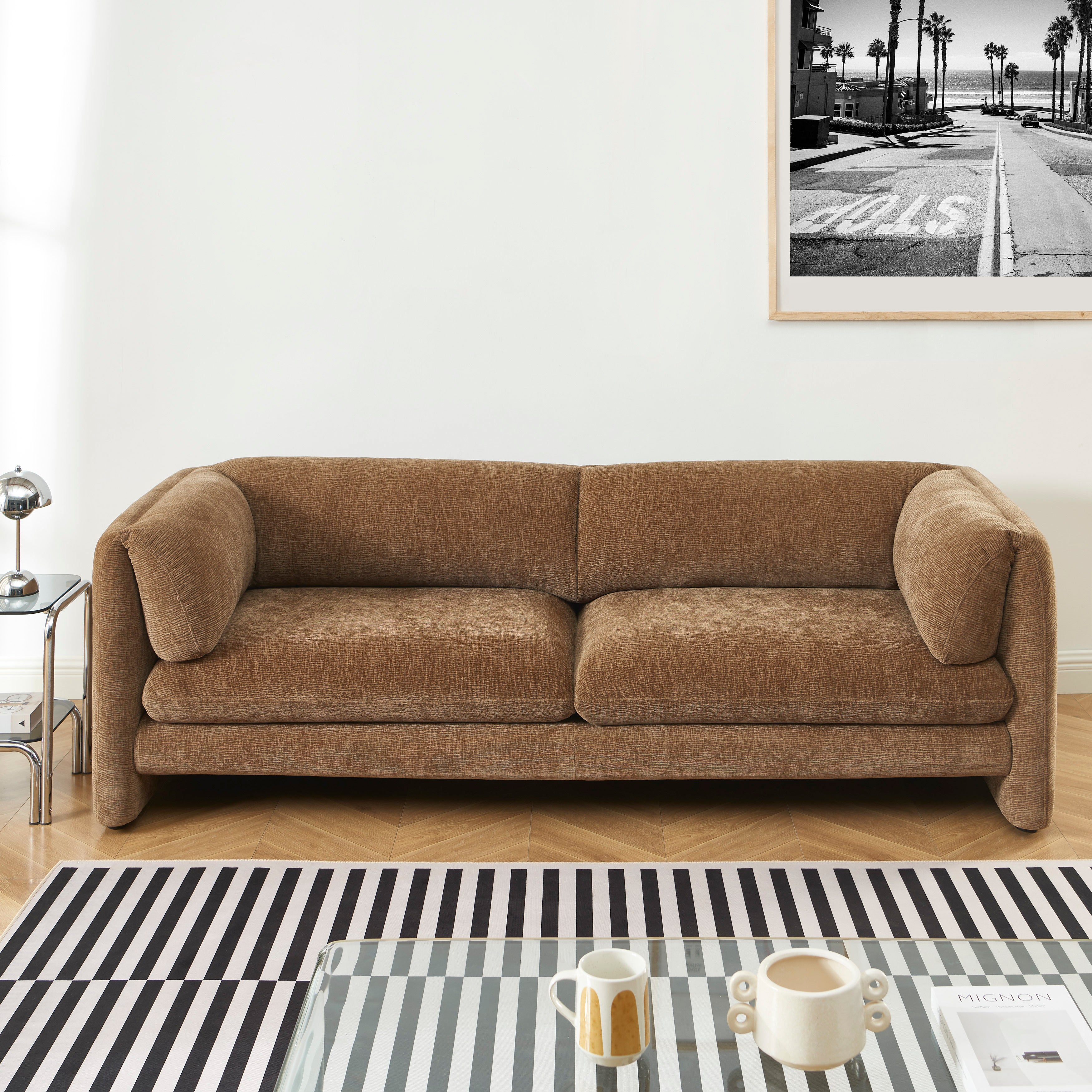 NIKKI 87" 3-Seater Fixed Sofa - Brown