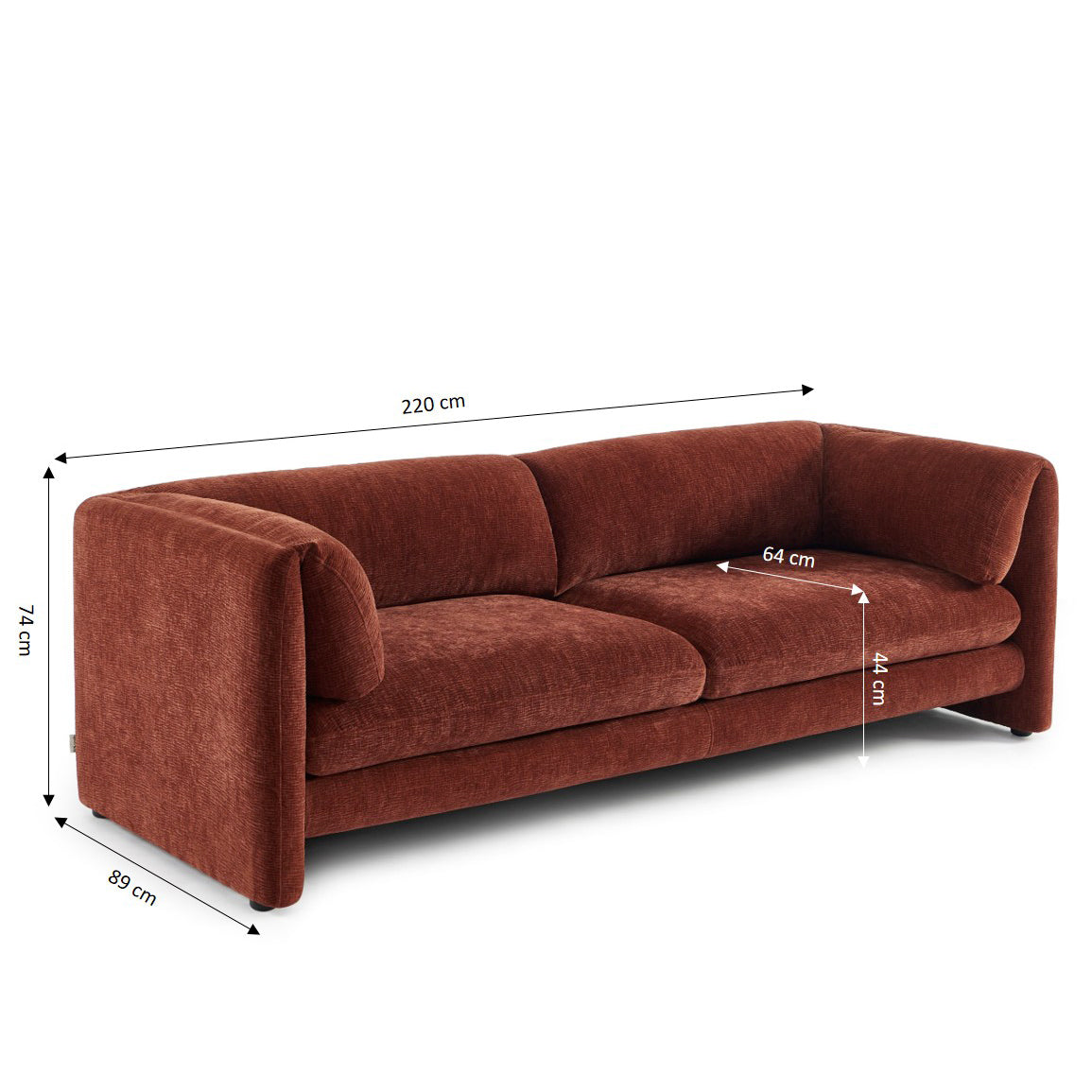 NIKKI 87" 3-Seater Fixed Sofa - Terracotta