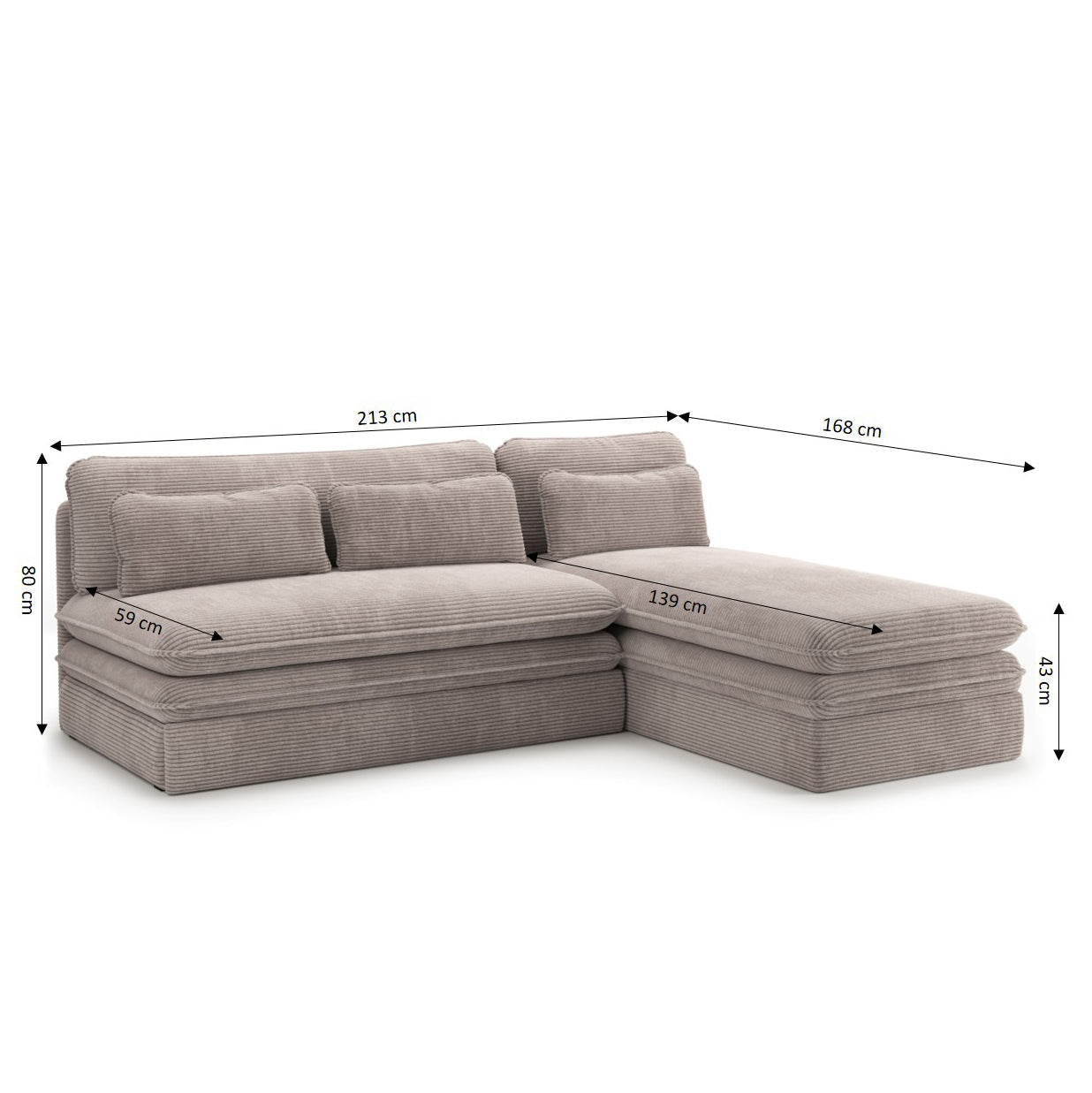 NOMA Reversible Convertible Corner Sofa – Taupe