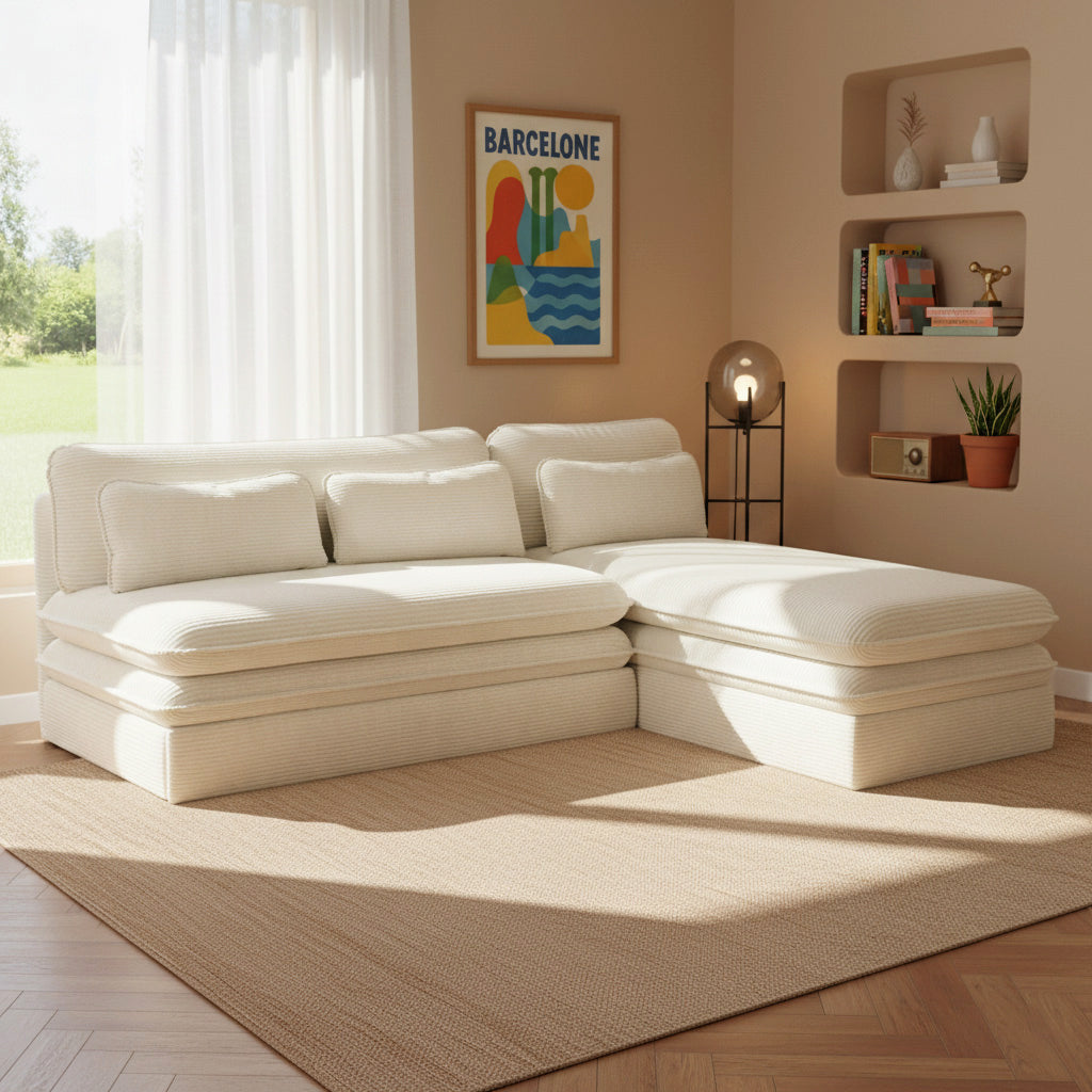 NOMA Reversible Convertible Corner Sofa – Beige