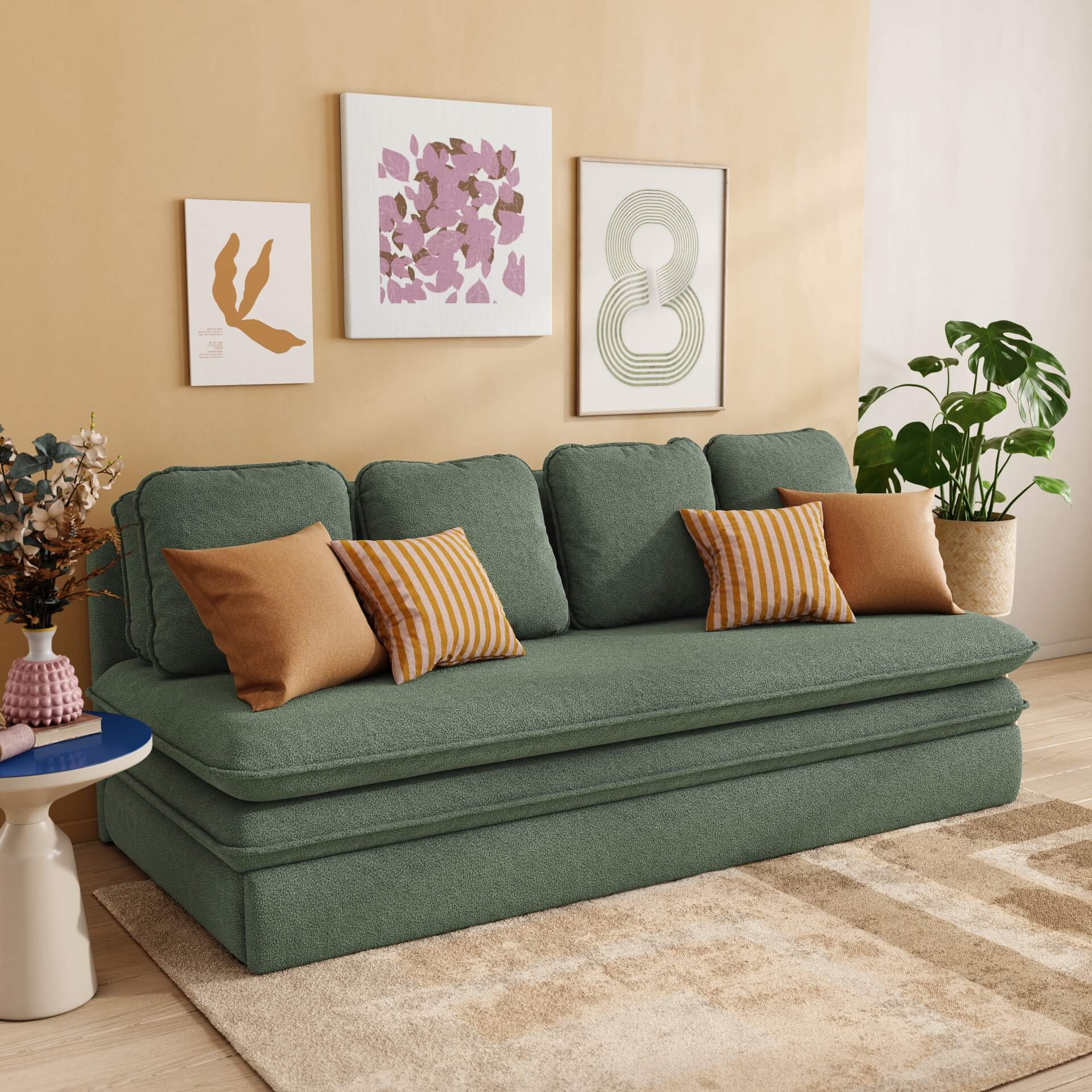 NOMA 3-Seater Convertible Sofa - Green