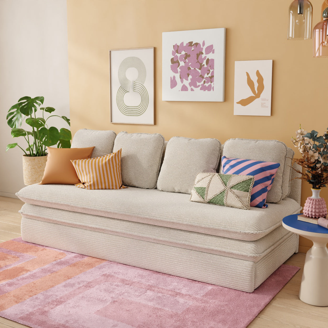 NOMA 3-Seater Convertible Sofa - Beige