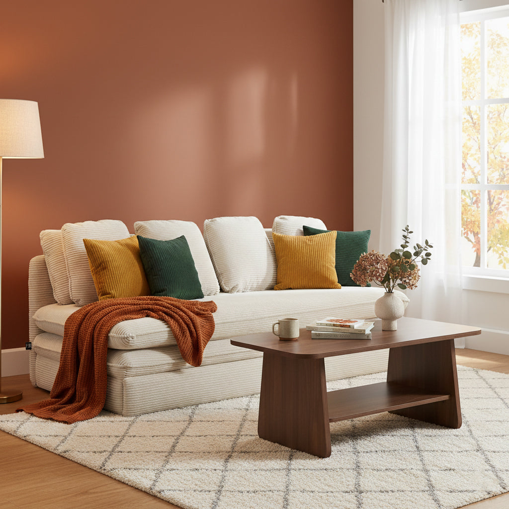 NOMA Corduroy Fabric Modular Sofa Bench – Beige