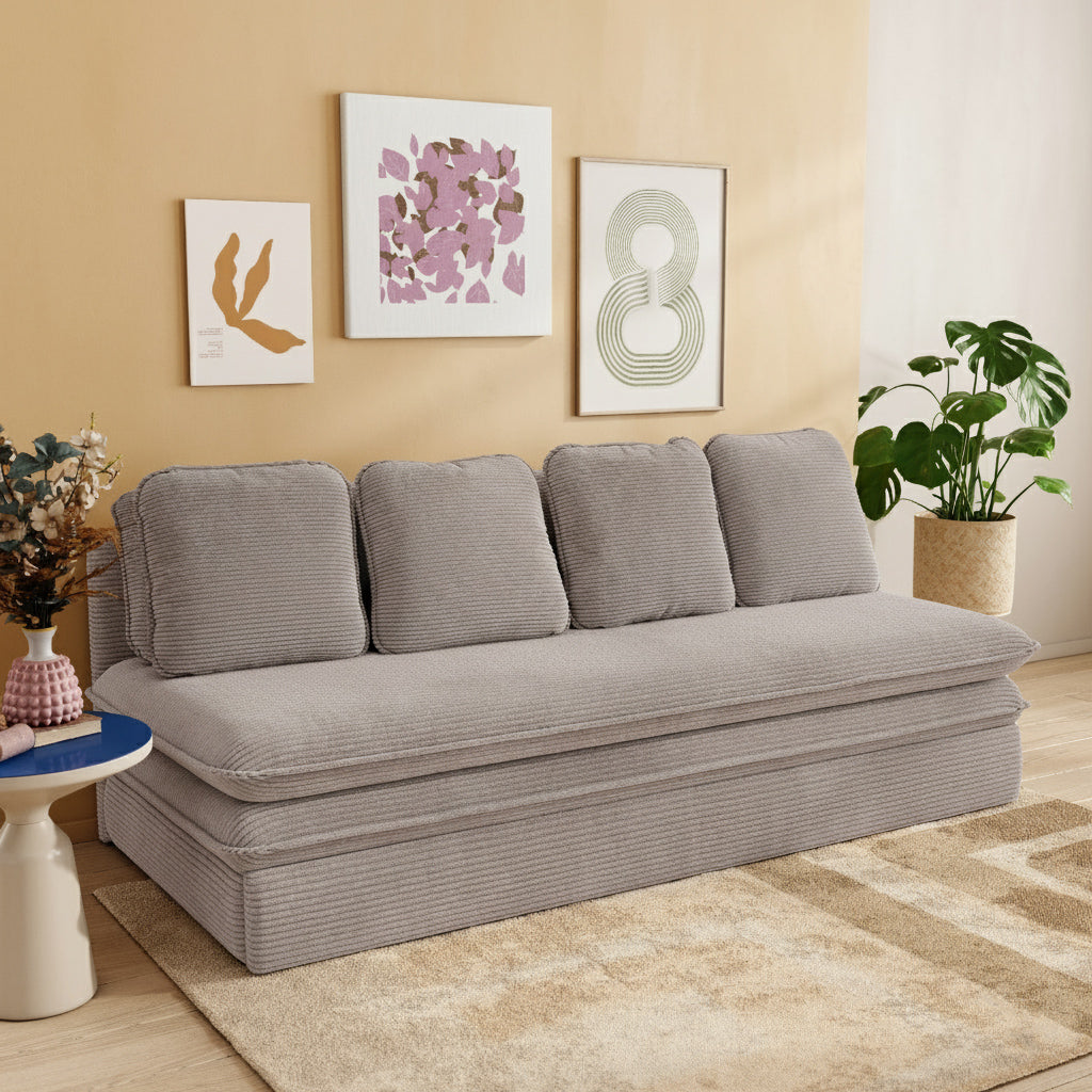 NOMA Corduroy Fabric Modular Sofa Bench – Greige