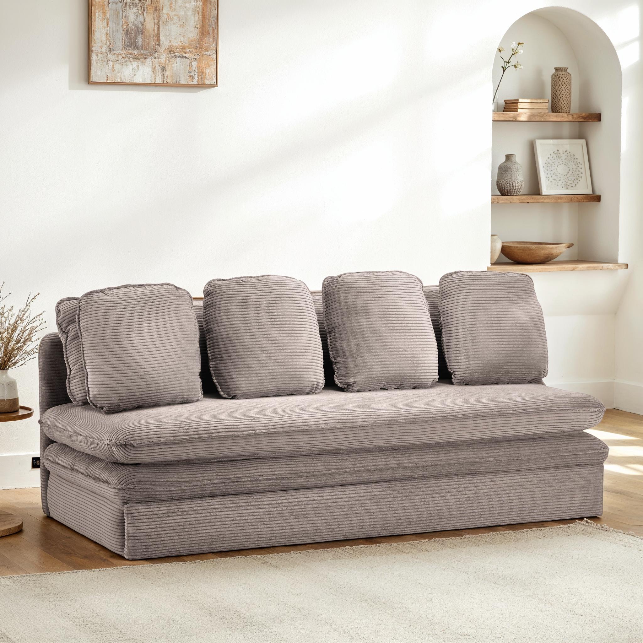 NOMA Corduroy Fabric Modular Sofa Bench – Greige