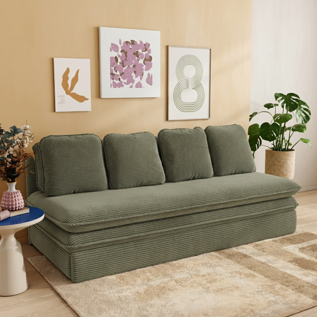 NOMA Corduroy Fabric Modular Sofa Bench – Green