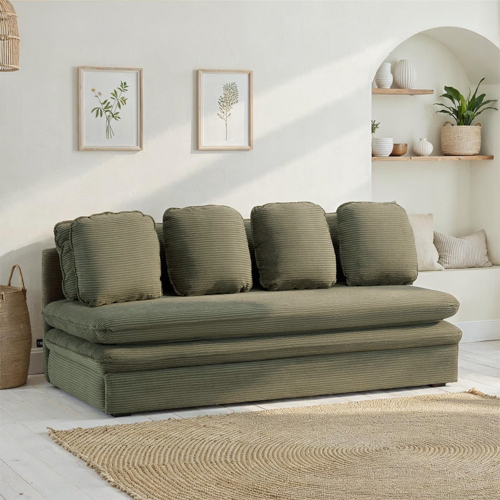 NOMA Corduroy Fabric Modular Sofa Bench – Green