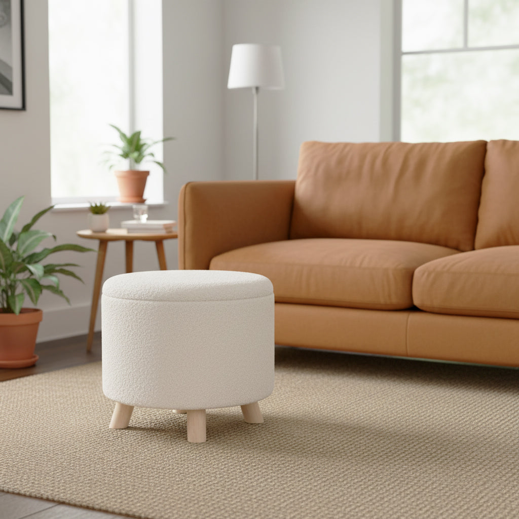 OAD Storage Pouf with Lid – White