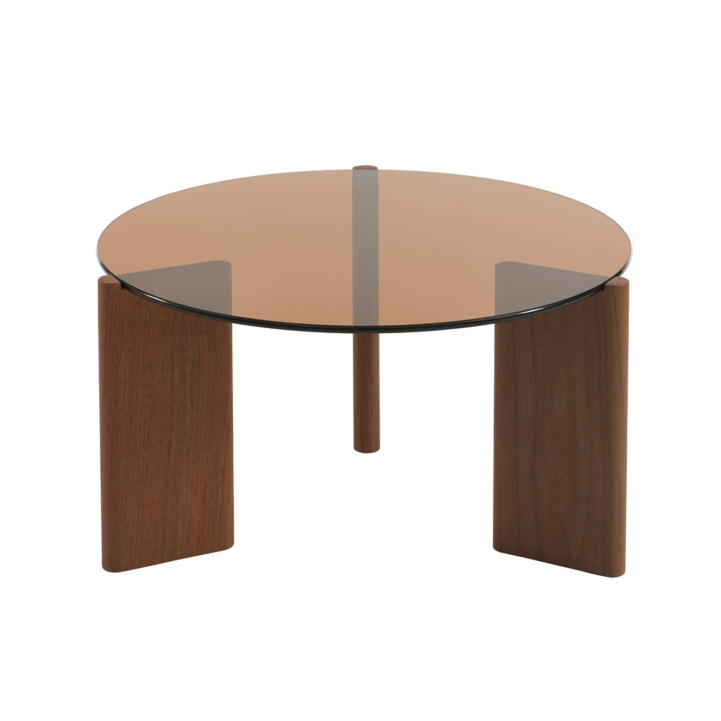 OLIE Caramel Glass and Walnut Veneer Coffee Table – Orange