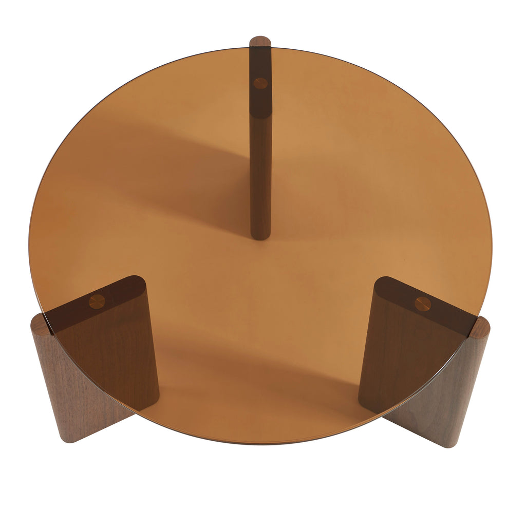 OLIE Caramel Glass and Walnut Veneer Coffee Table – Orange
