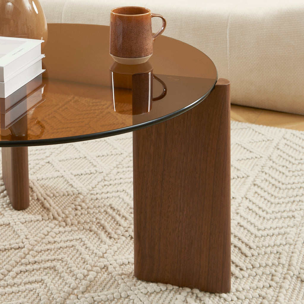 OLIE Caramel Glass and Walnut Veneer Coffee Table – Orange