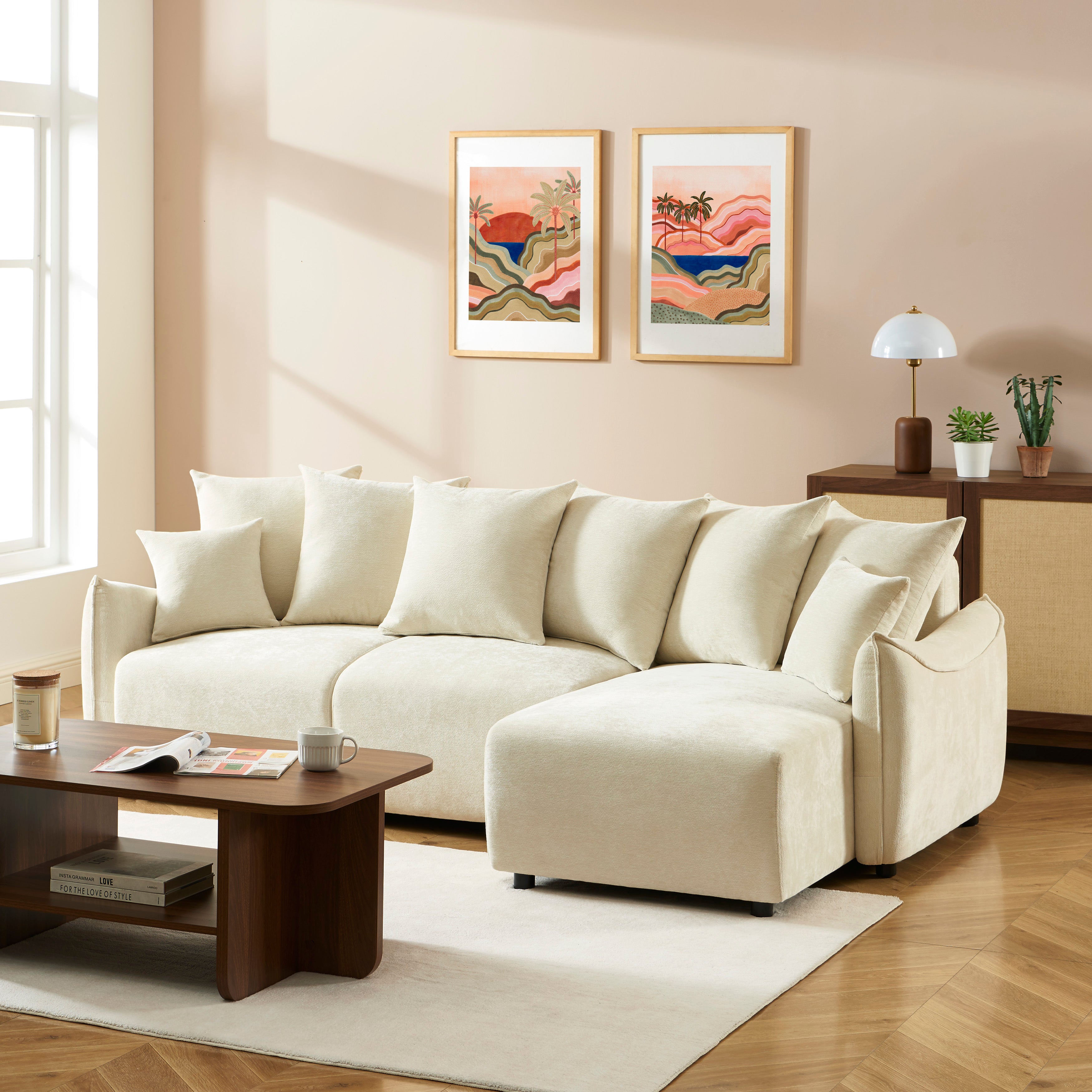 OPALINE Fabric Corner Sofa – Beige