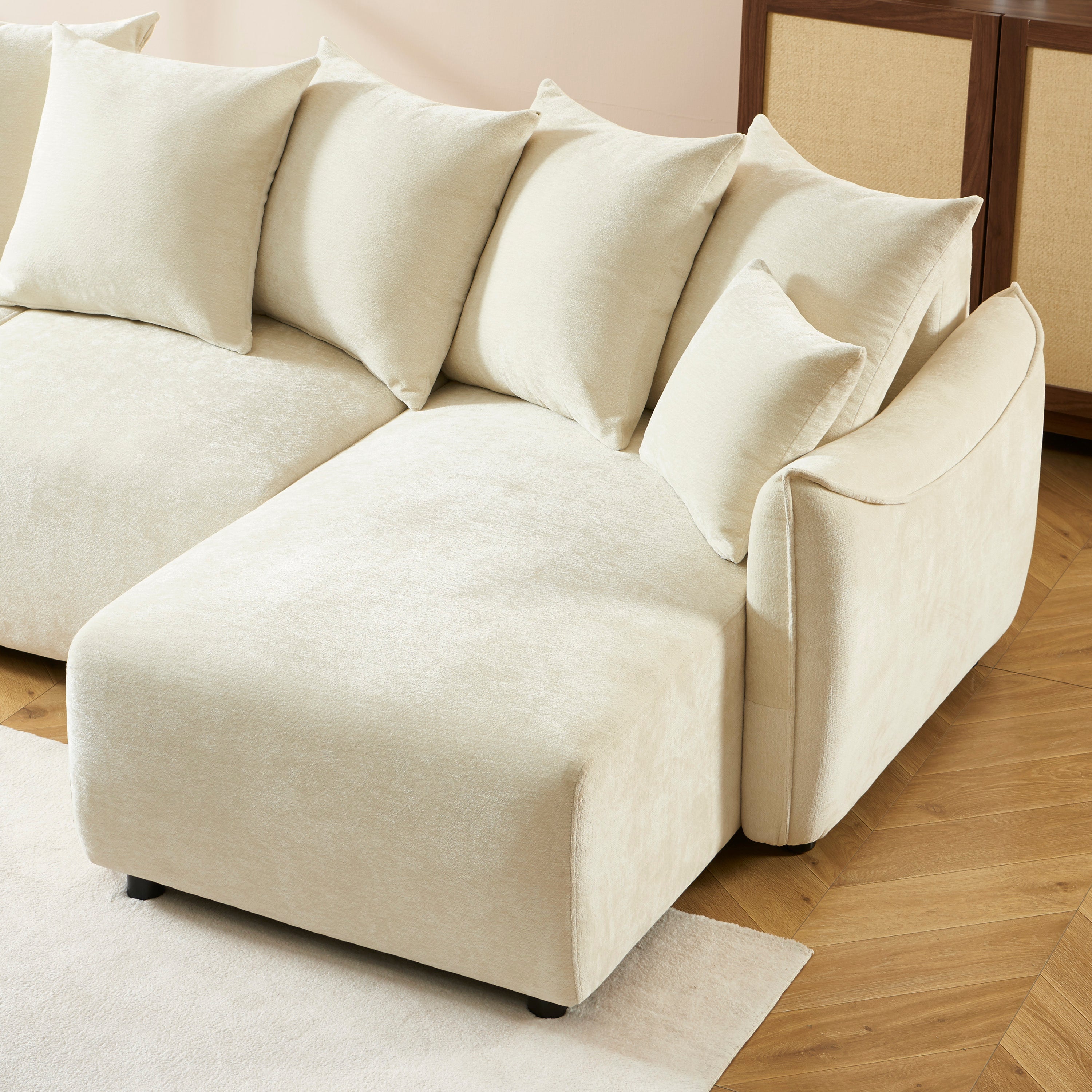 OPALINE Fabric Corner Sofa – Beige