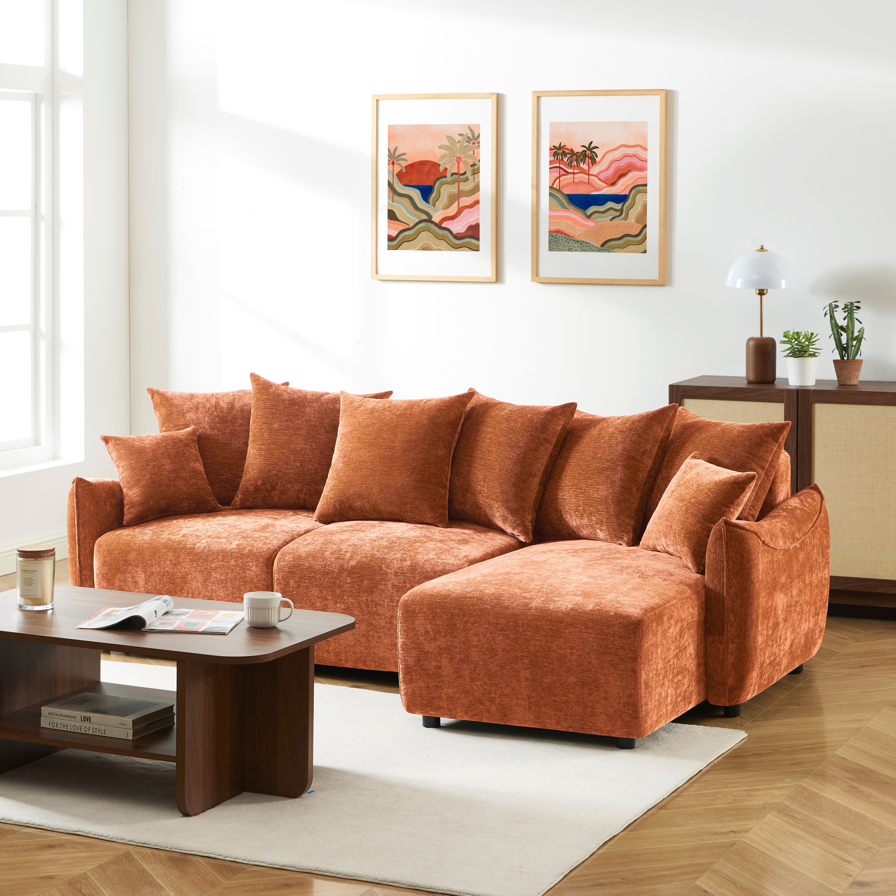 OPALINE Fabric Corner Sofa – Terracotta