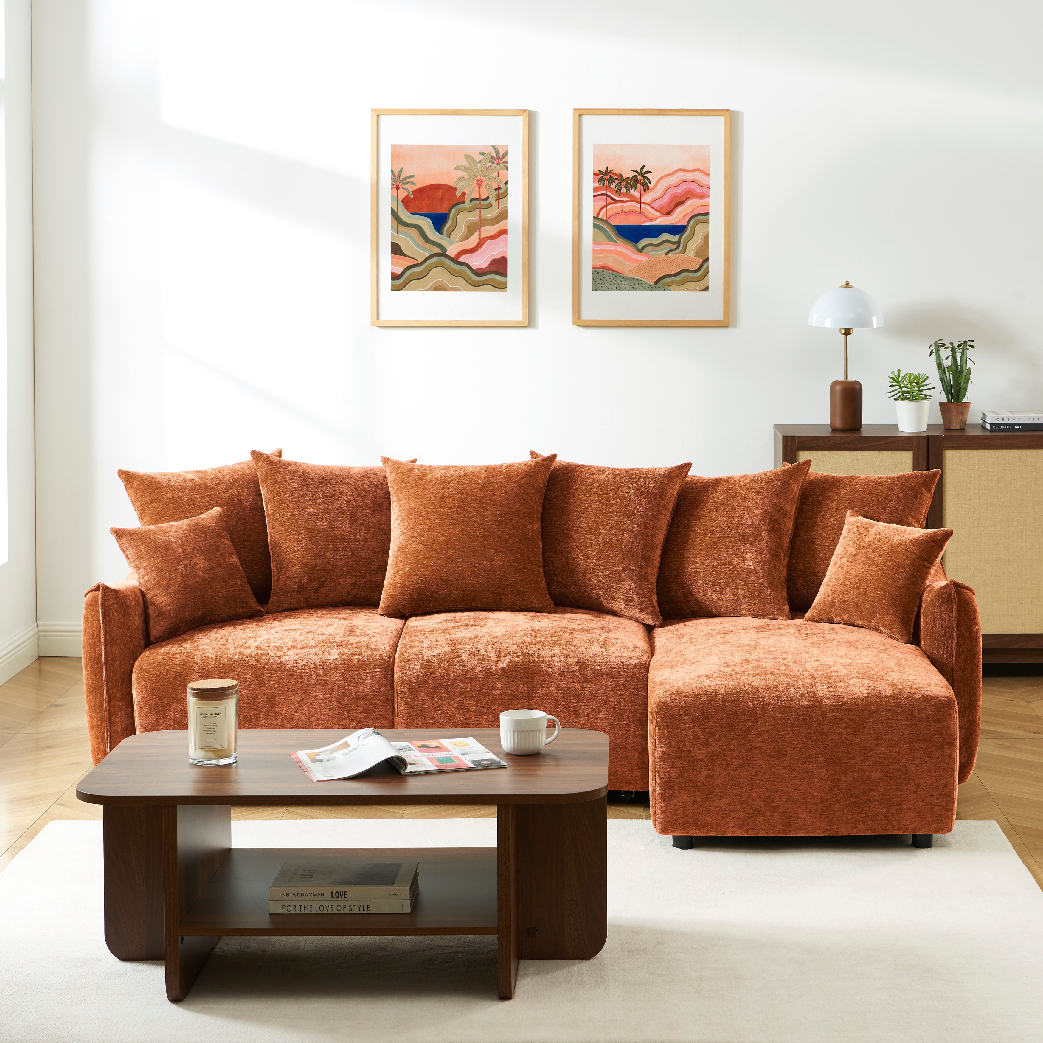 OPALINE Fabric Corner Sofa – Terracotta