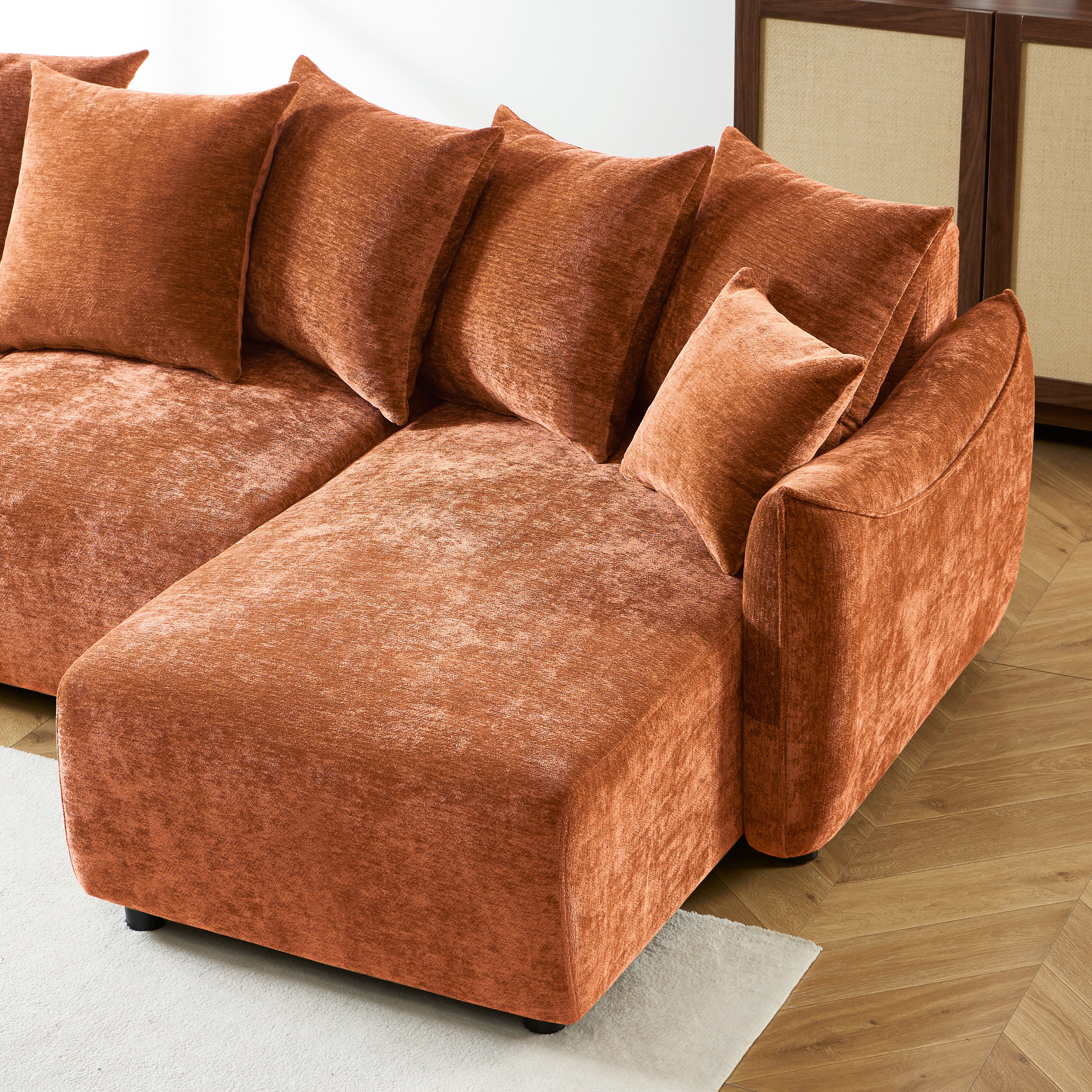 OPALINE Fabric Corner Sofa – Terracotta
