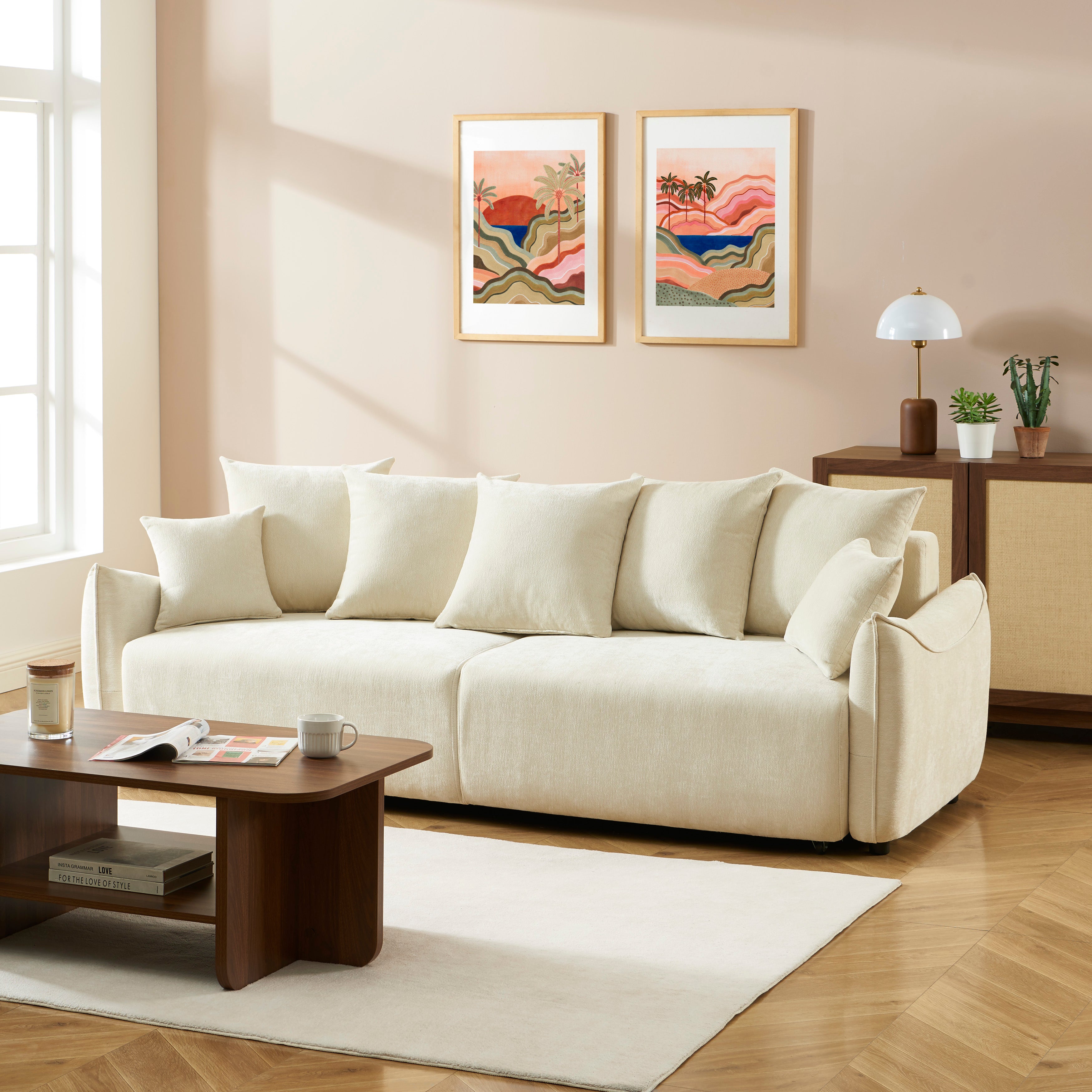 OPALINE Fabric Straight Sofa – Beige